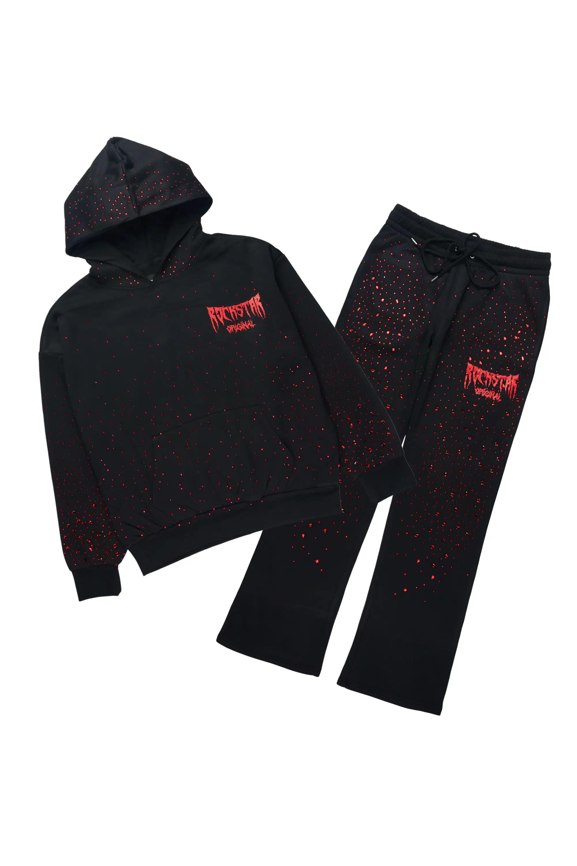 Twinkle Black/Red Rhinestone Hoodie Relaxed Track Set - Image 2