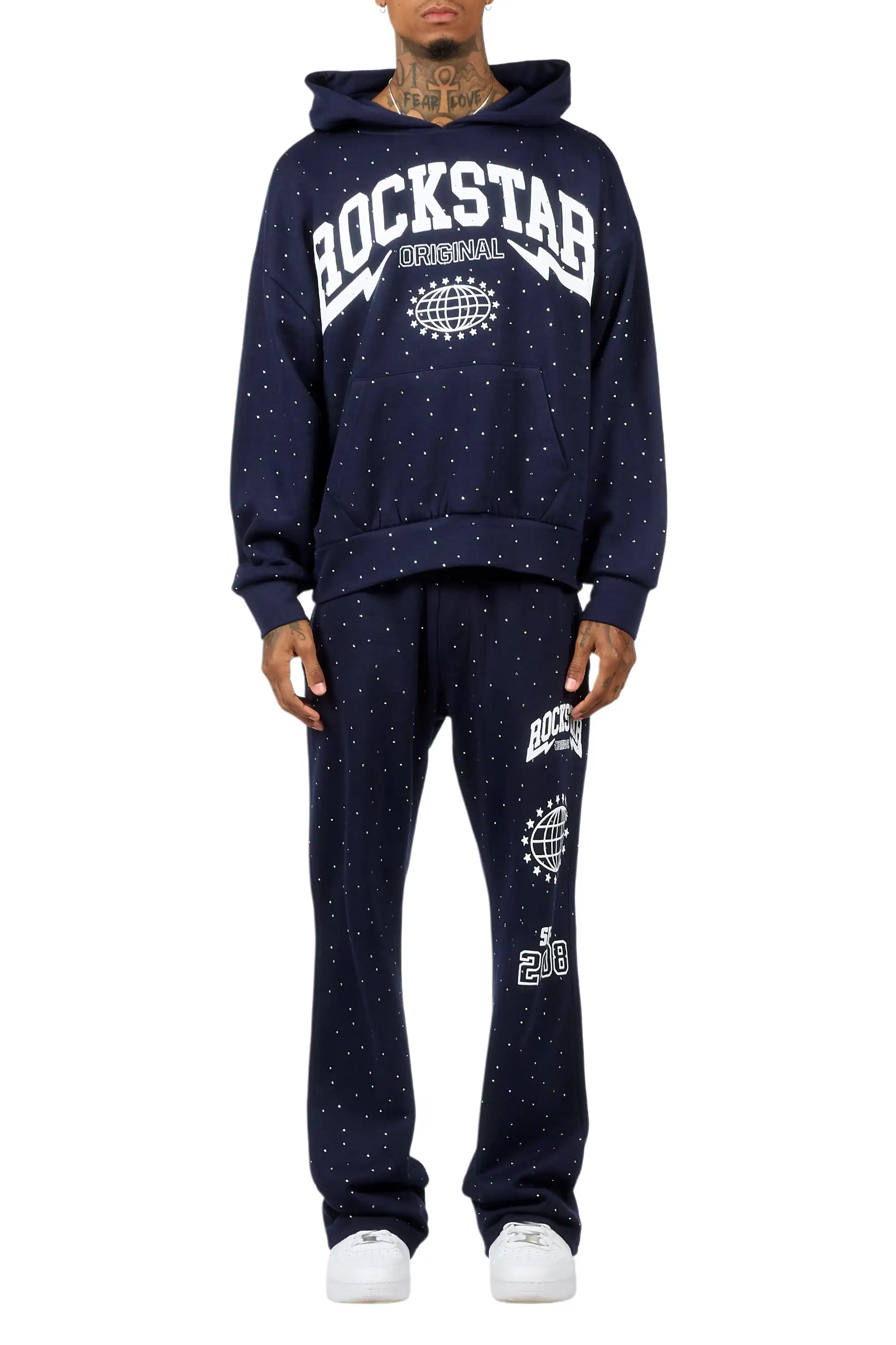 Stori Navy/White Rhinestone Hoodie Relaxed Track Set - Image 9