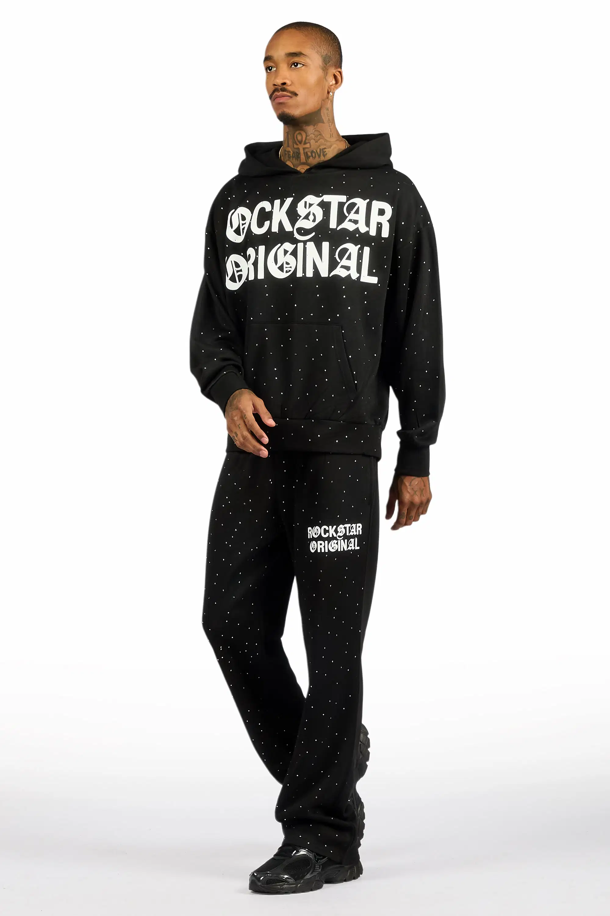 Seren Black/White Rhinestone Hoodie Relaxed Track Set - Image 6