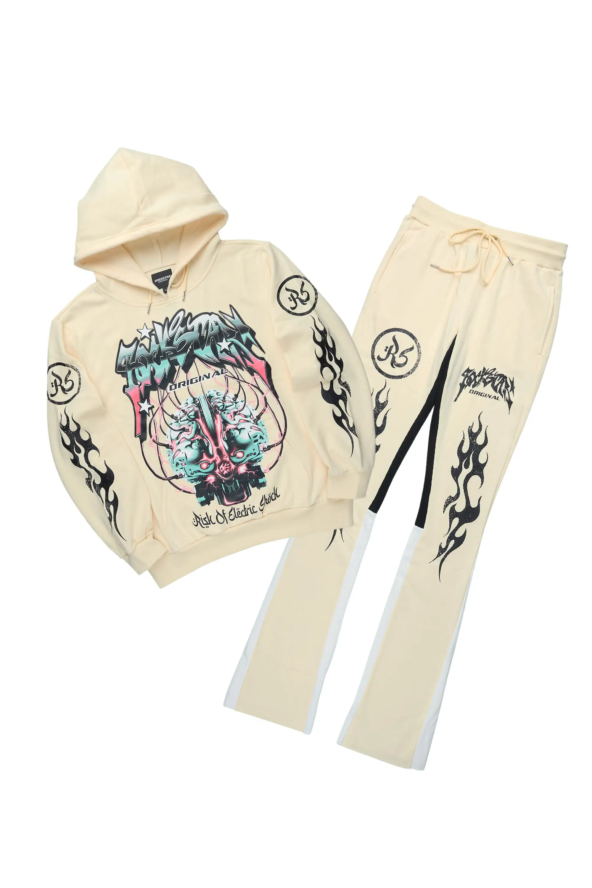 Lucy Vanilla/Black Hoodie/Stacked Flare Pant Track Set