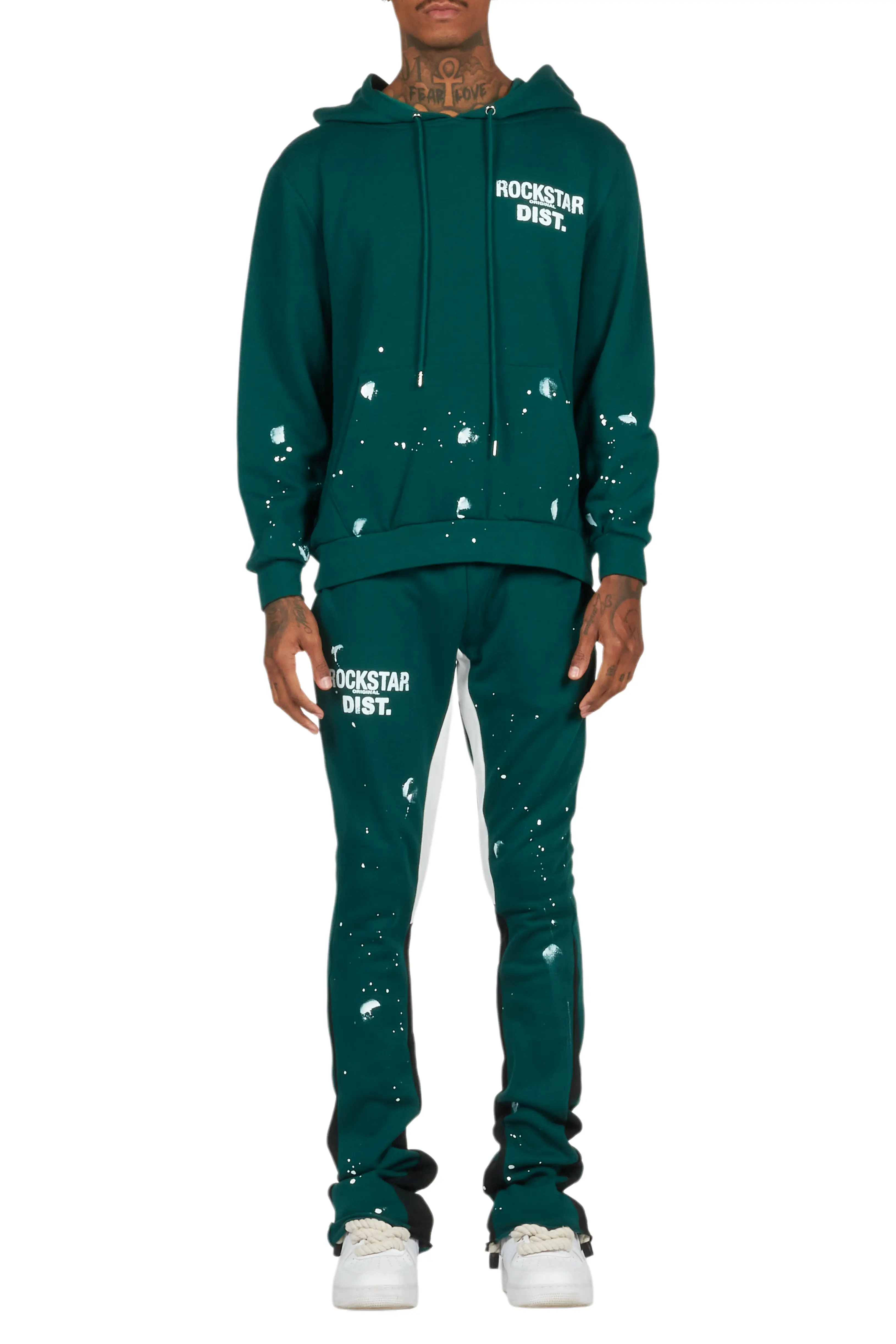 Raffer Dark Green Hoodie/Stacked Flare Pant Set - Image 9