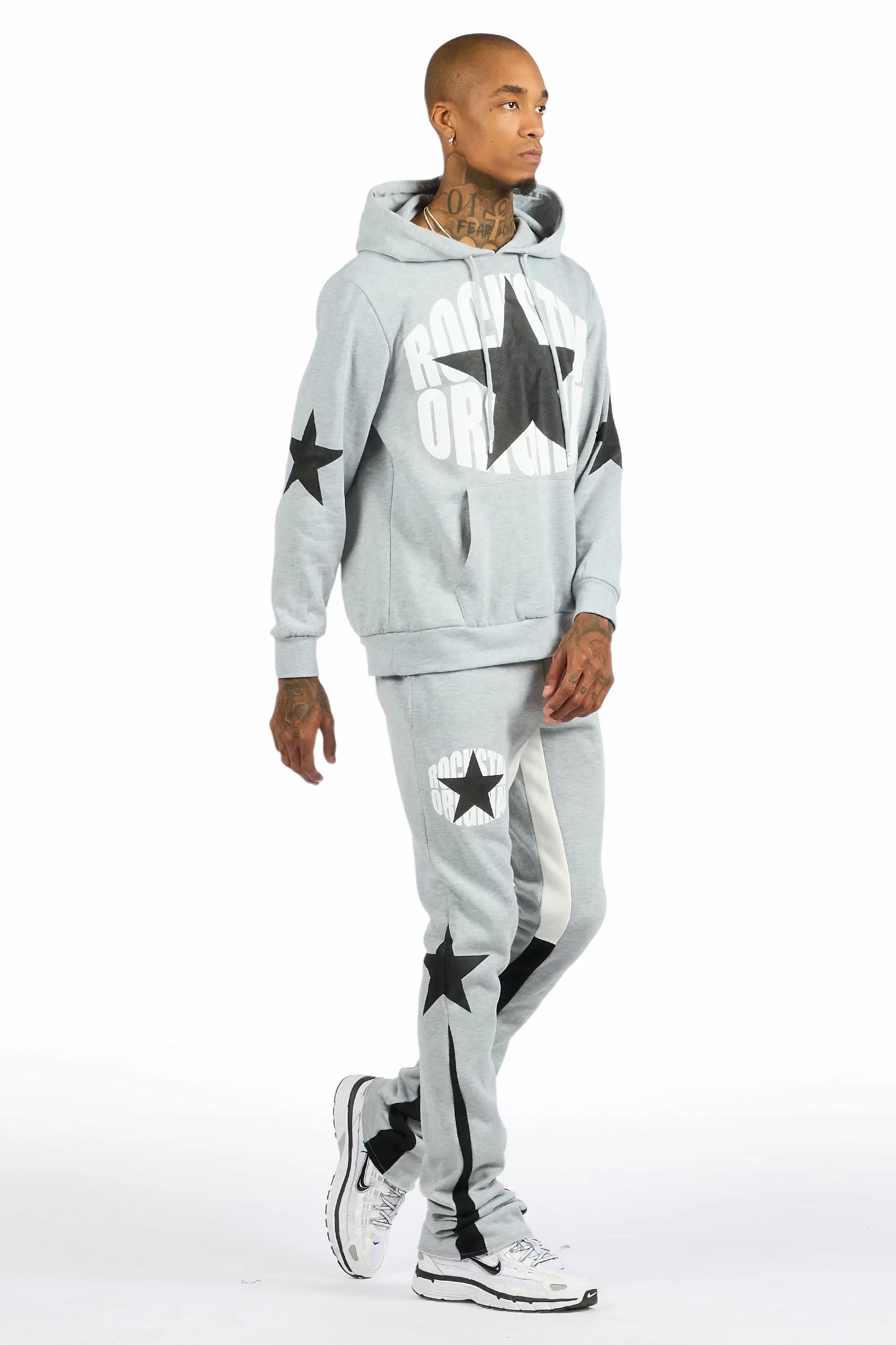 States Heather Grey/Black Hoodie Stacked Flare Track Set - Image 3