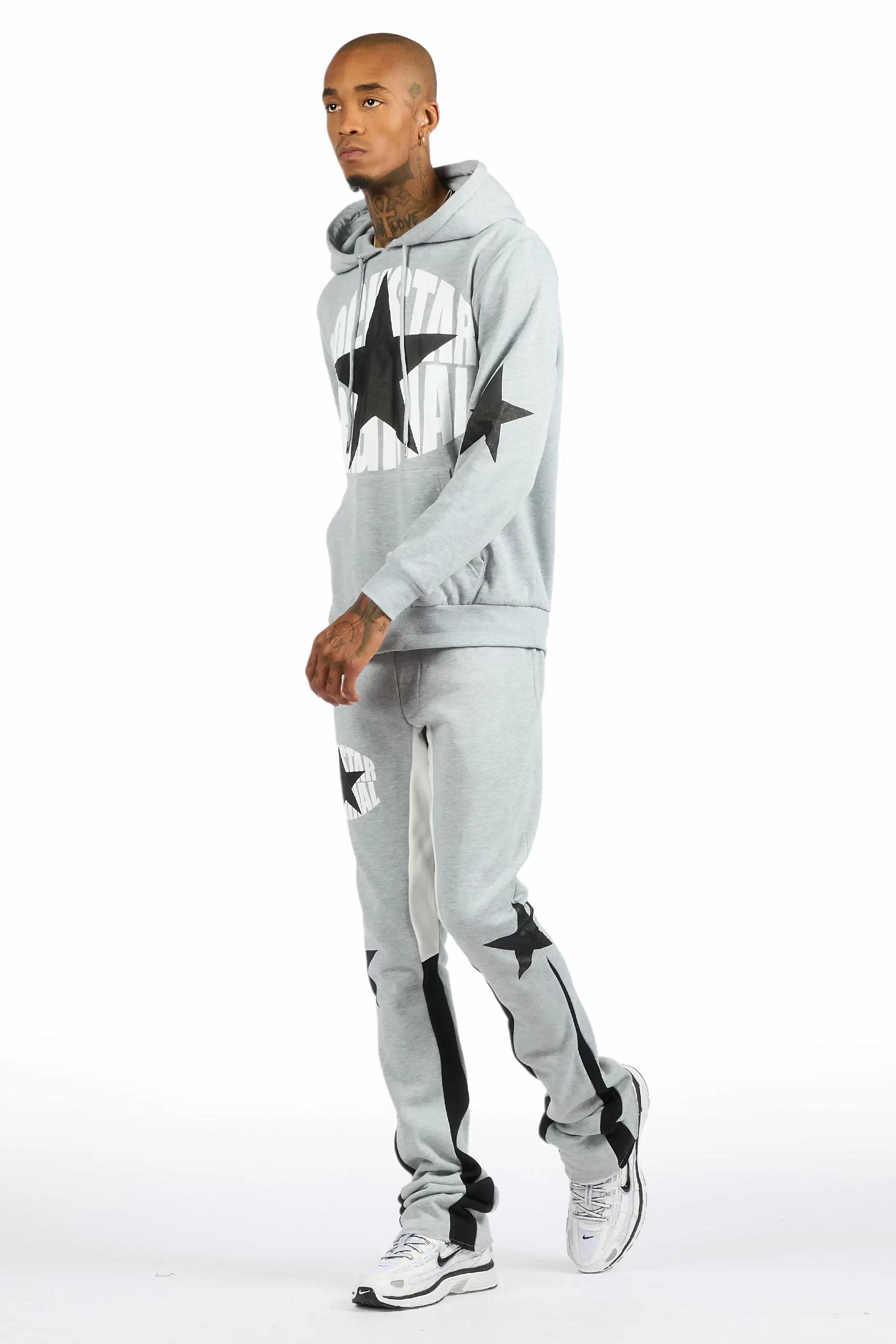 States Heather Grey/Black Hoodie Stacked Flare Track Set - Image 5