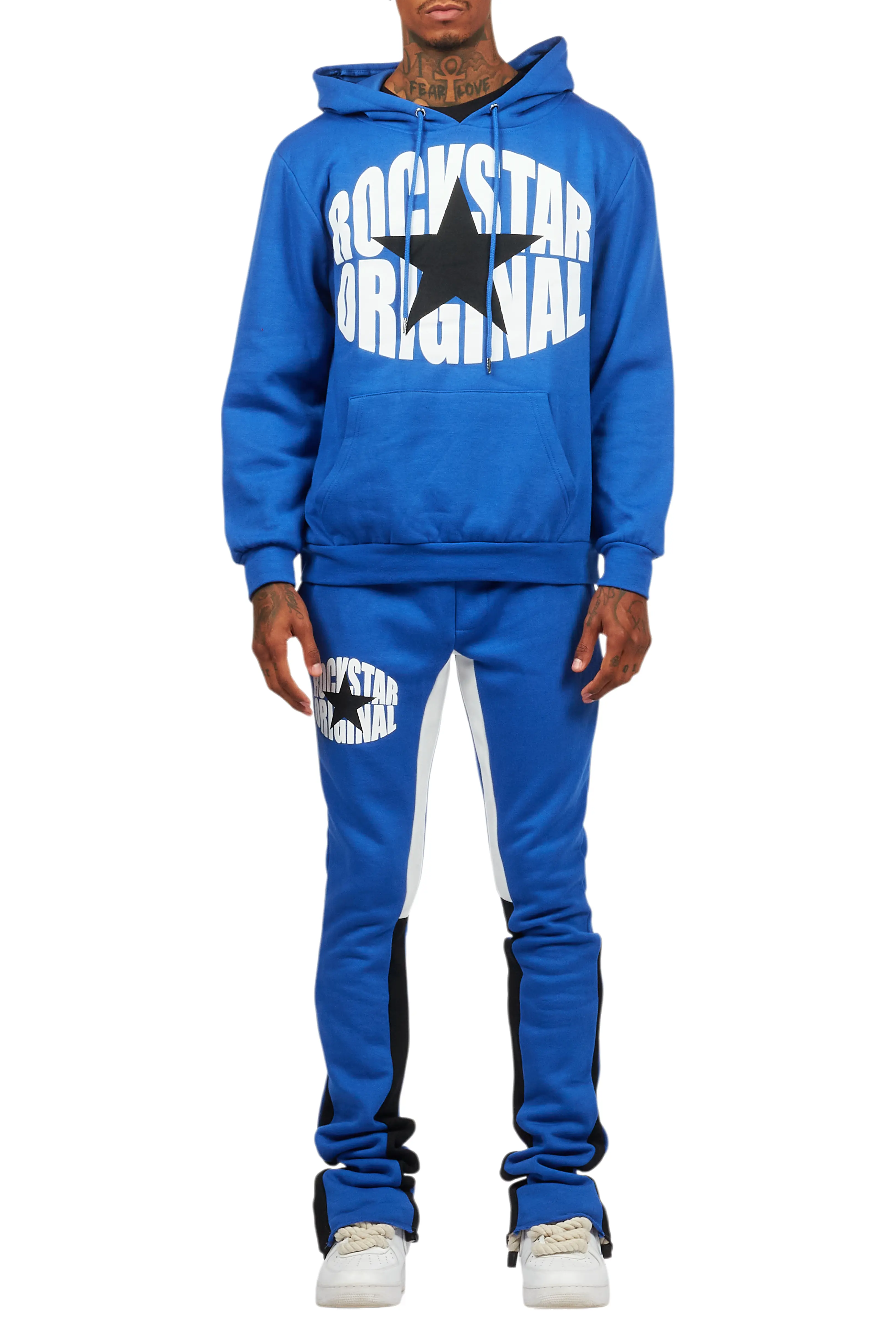 States Royal Blue Hoodie Stacked Flare Track Set - Image 9