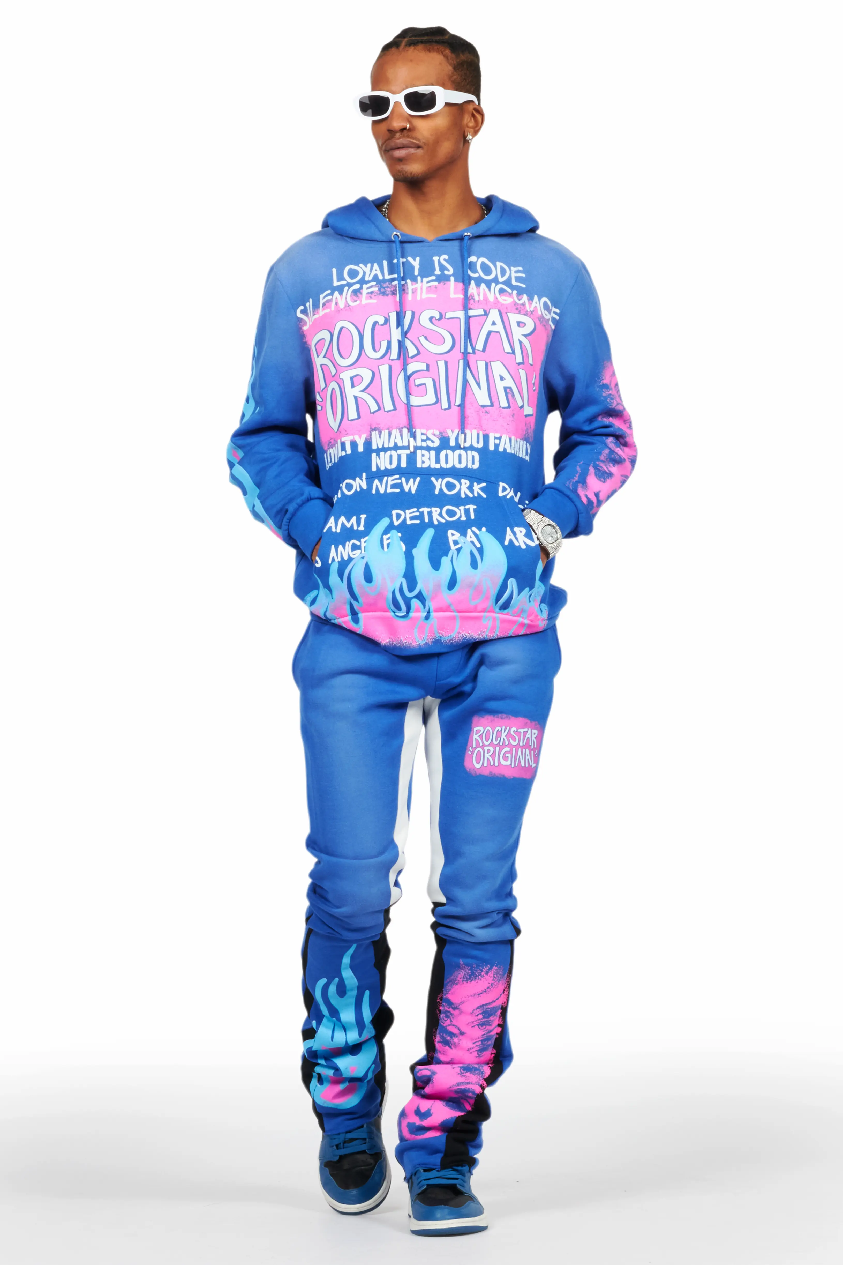 Beno Royal Blue Stacked Flare Hoodie Track Set - Image 2