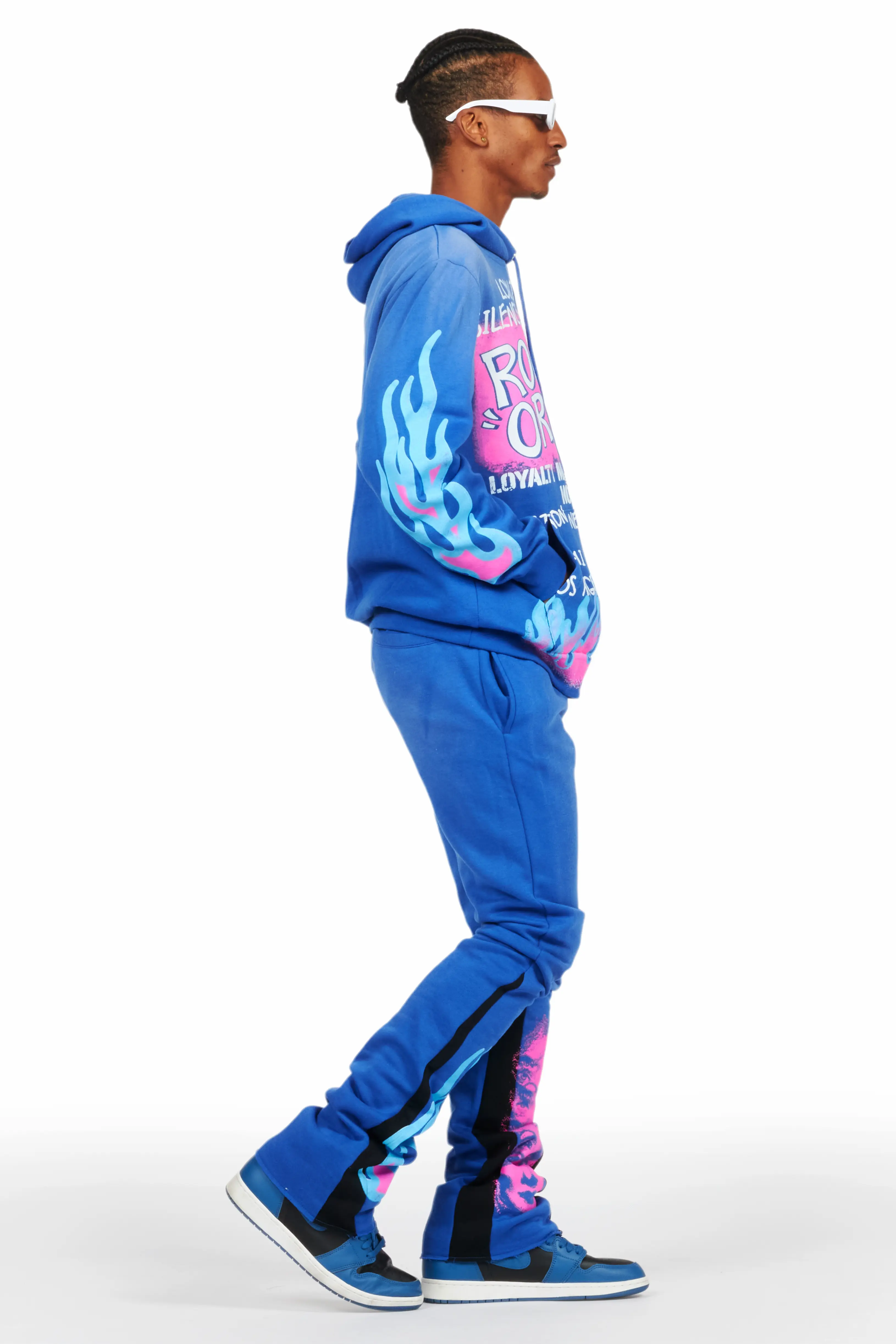 Beno Royal Blue Stacked Flare Hoodie Track Set - Image 5
