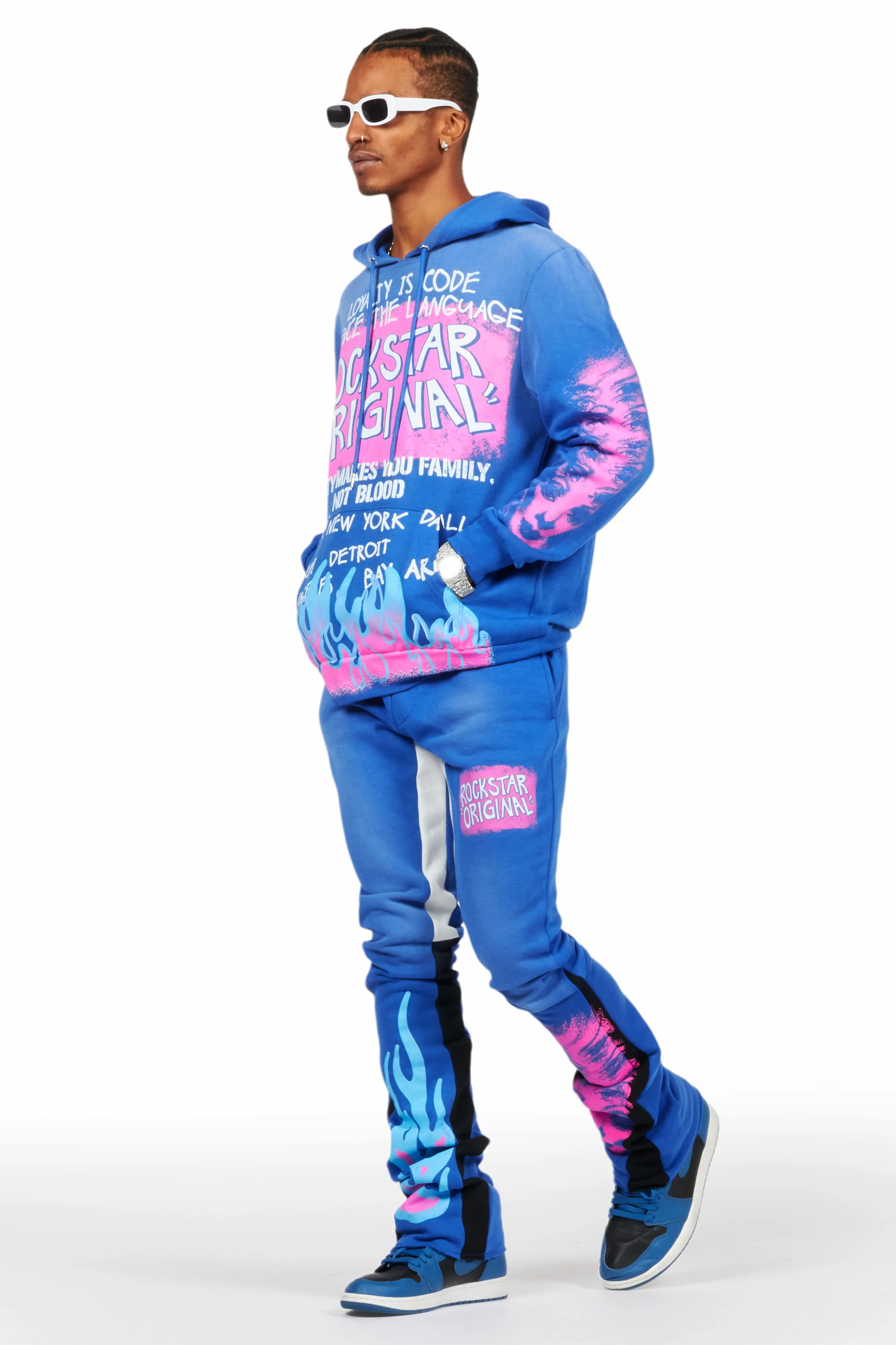 Beno Royal Blue Stacked Flare Hoodie Track Set - Image 6
