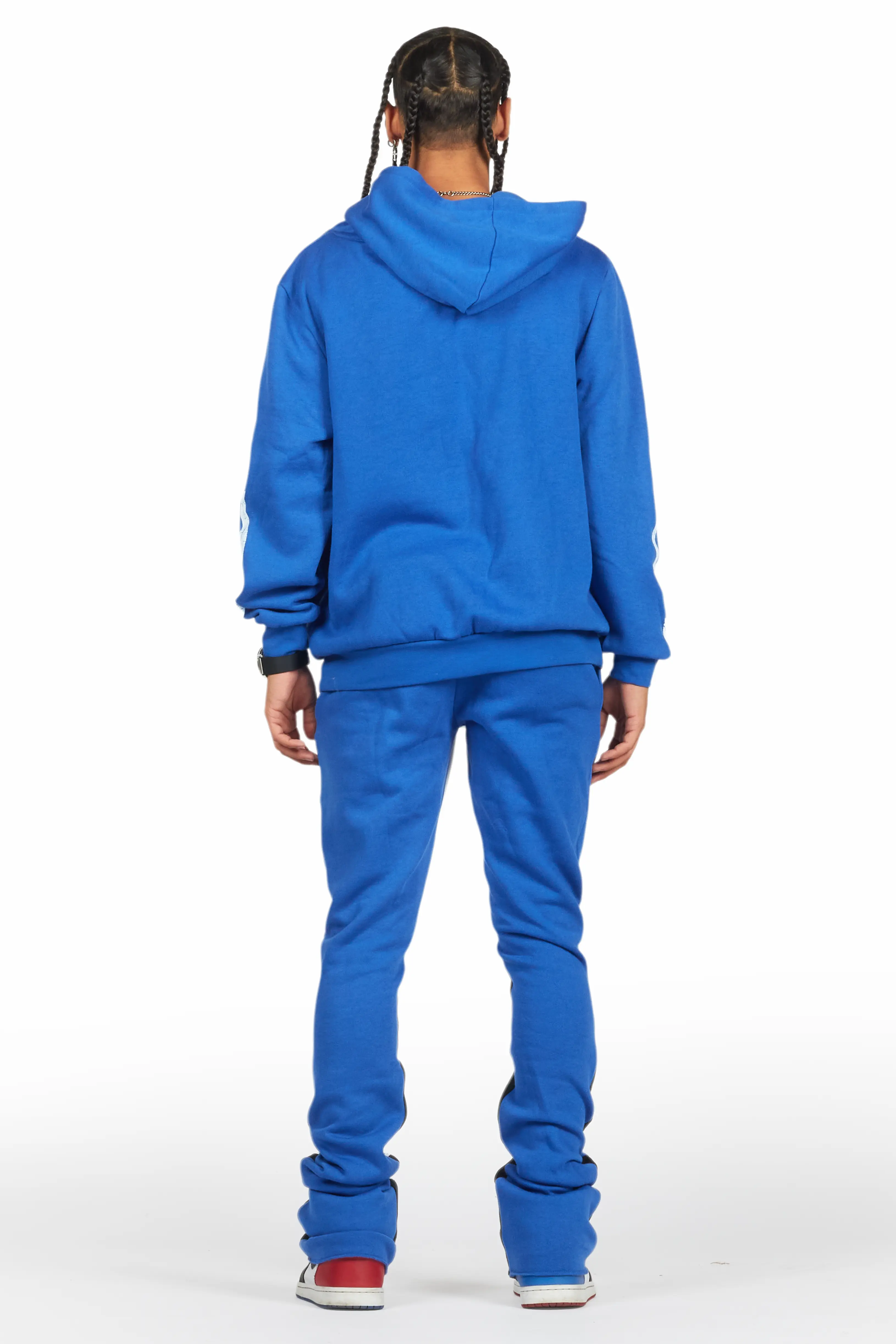 Amos Royal Blue Stacked Flare Hoodie Track Set - Image 4