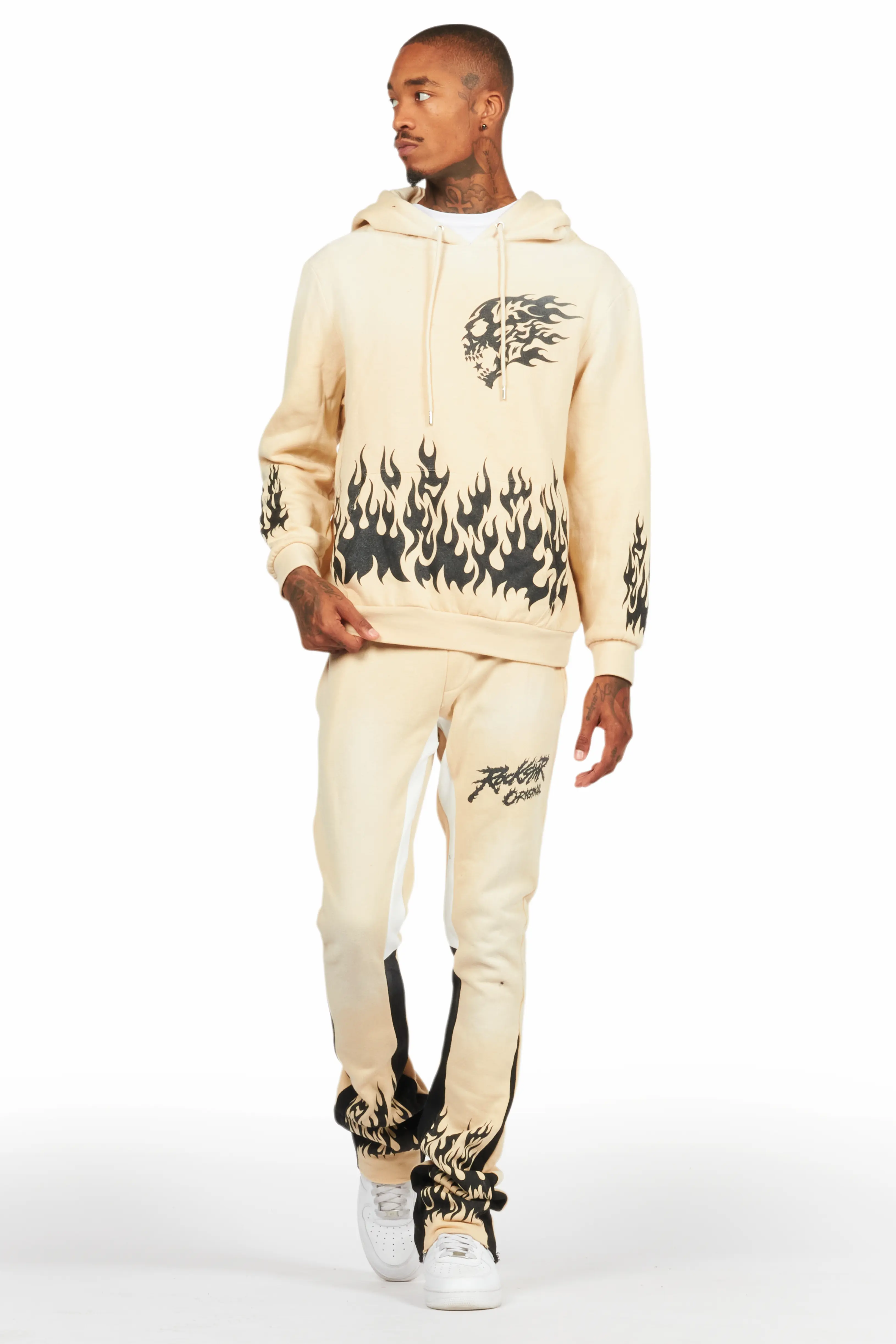 Bubble Beige Stacked Flare Hoodie Track Set - Image 2