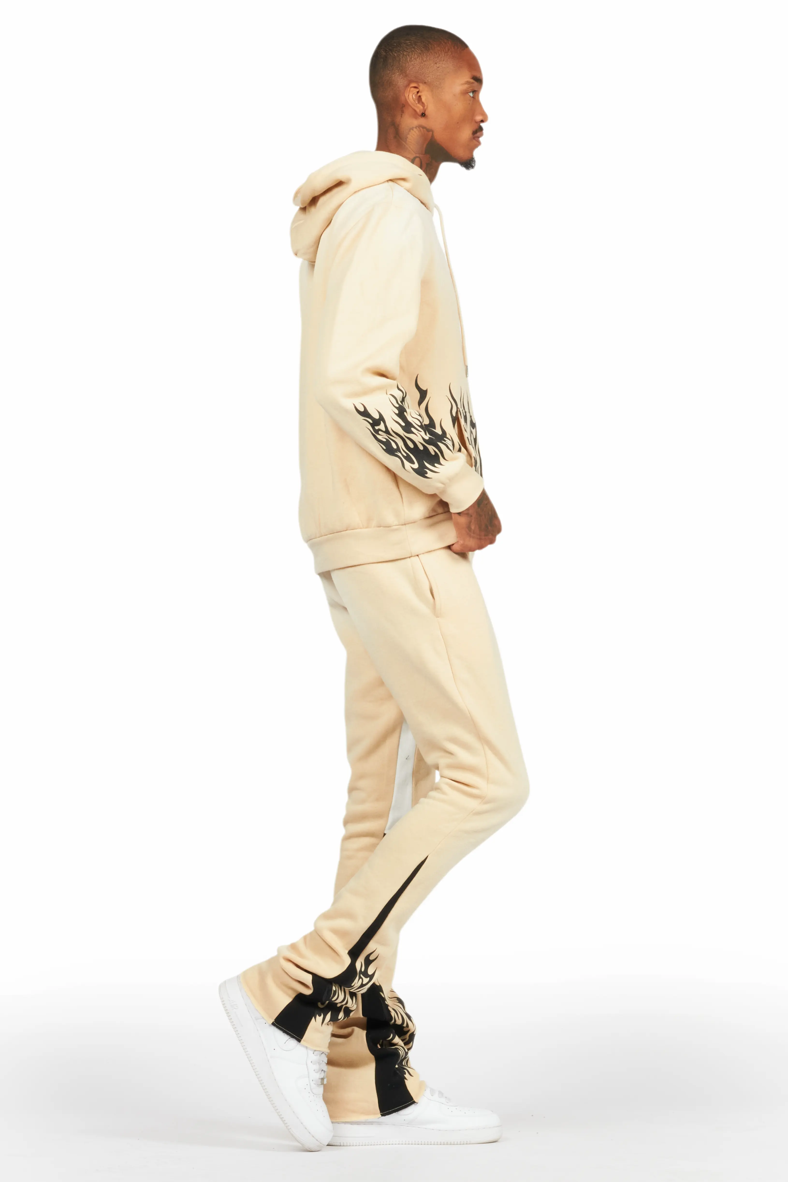 Bubble Beige Stacked Flare Hoodie Track Set - Image 3