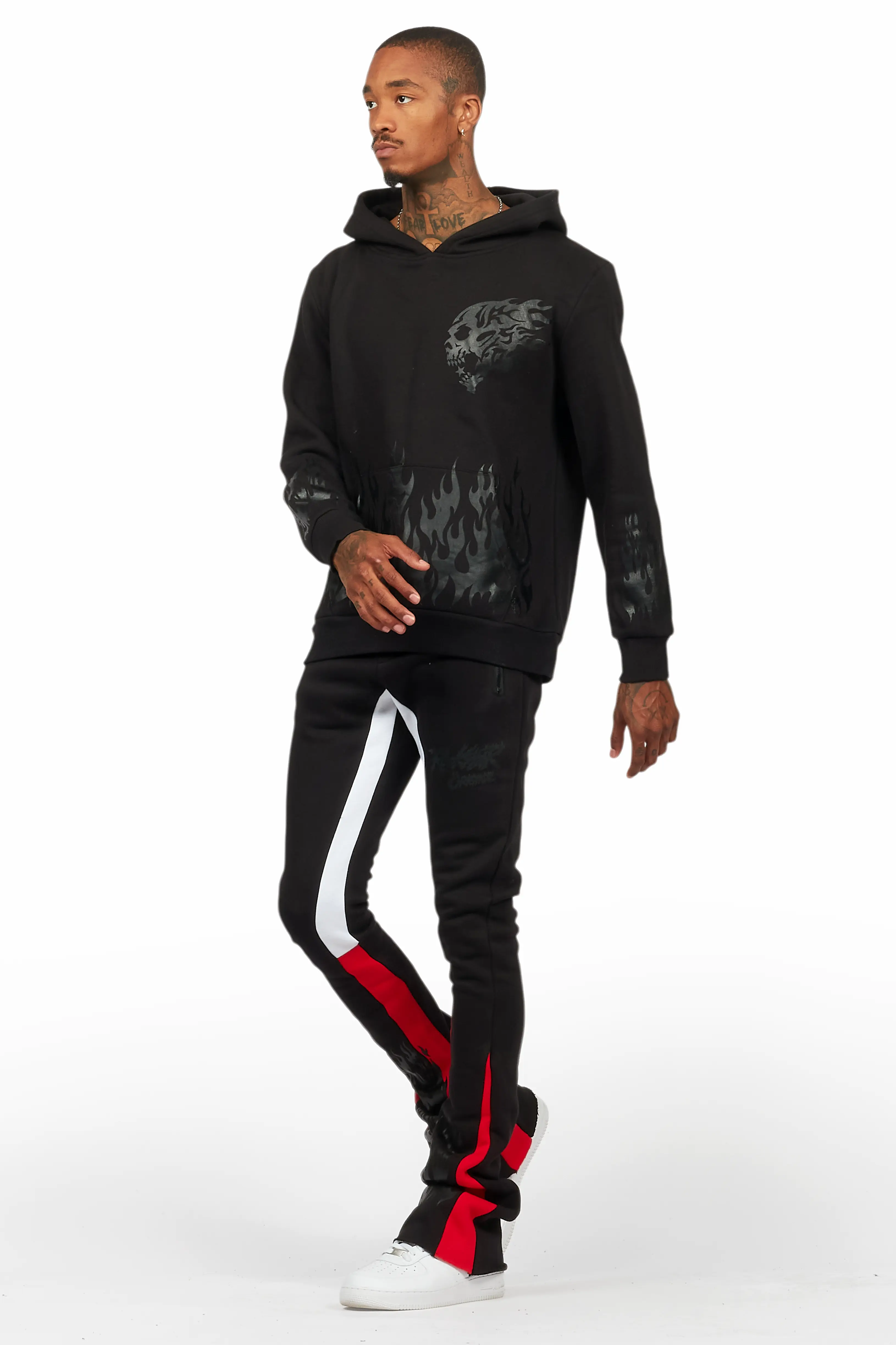 Bubble Black/Black Stacked Flare Hoodie Track Set - Image 5