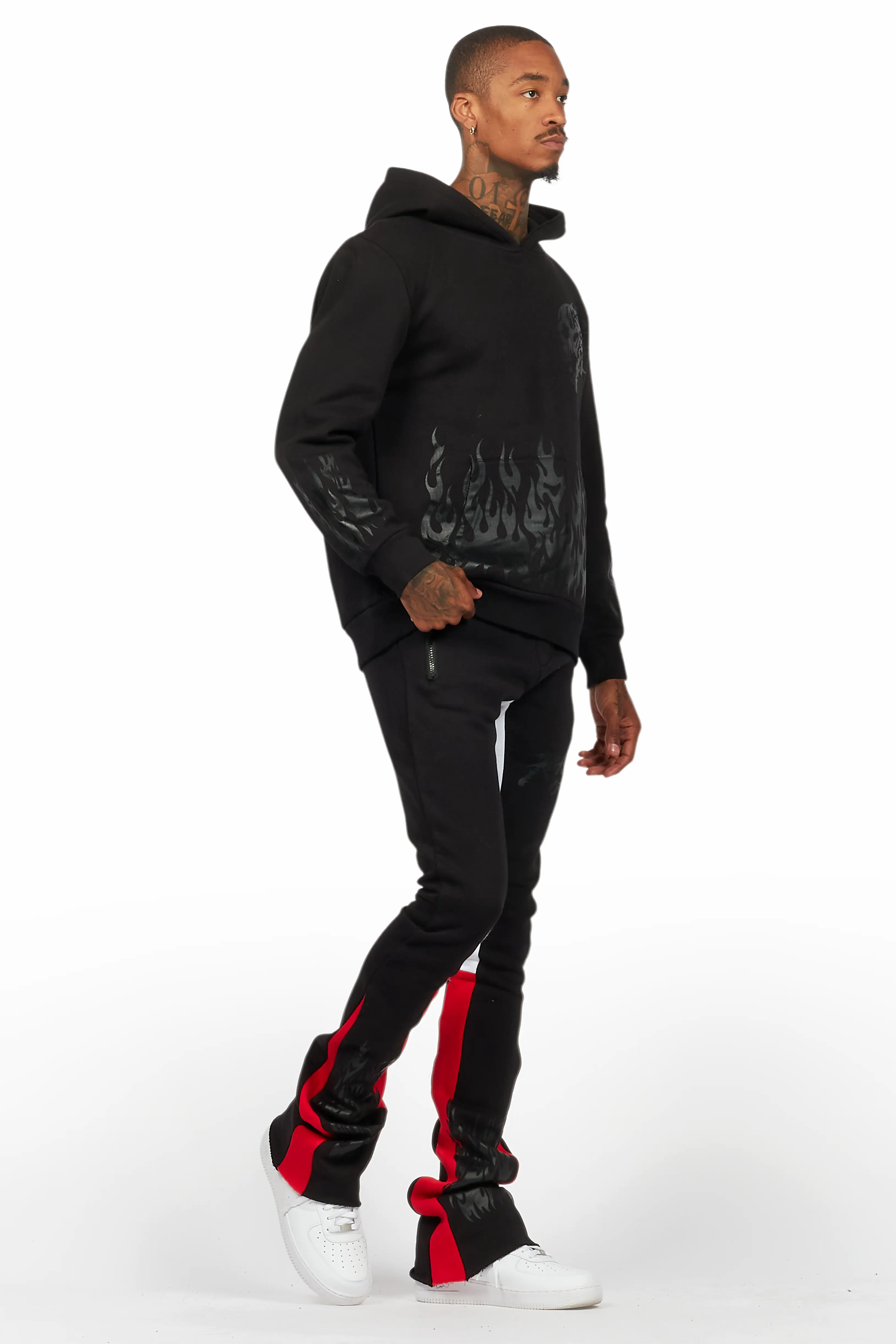 Bubble Black/Black Stacked Flare Hoodie Track Set - Image 6