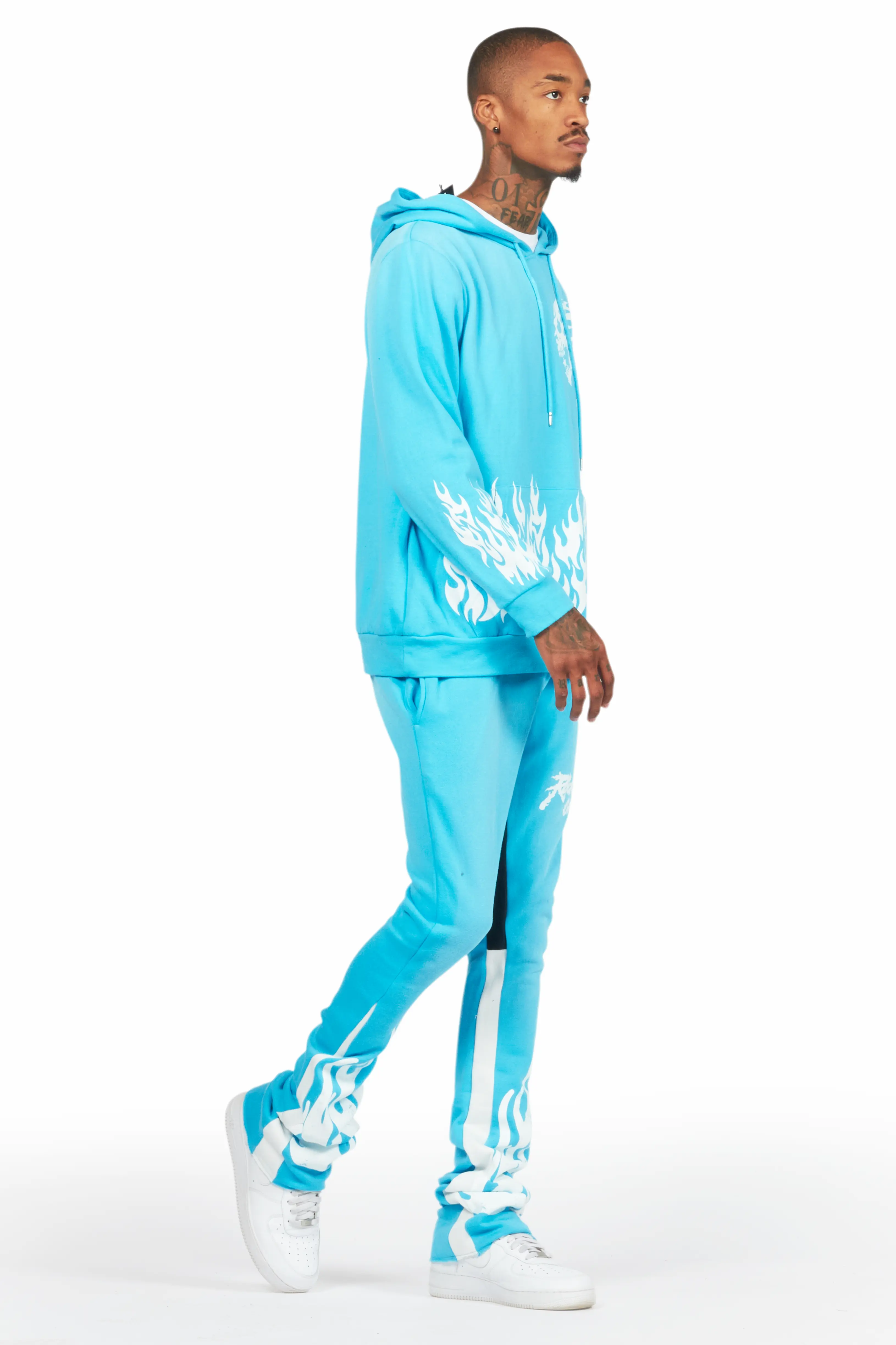 Bubble Blue Stacked Flare Hoodie Track Set - Image 6