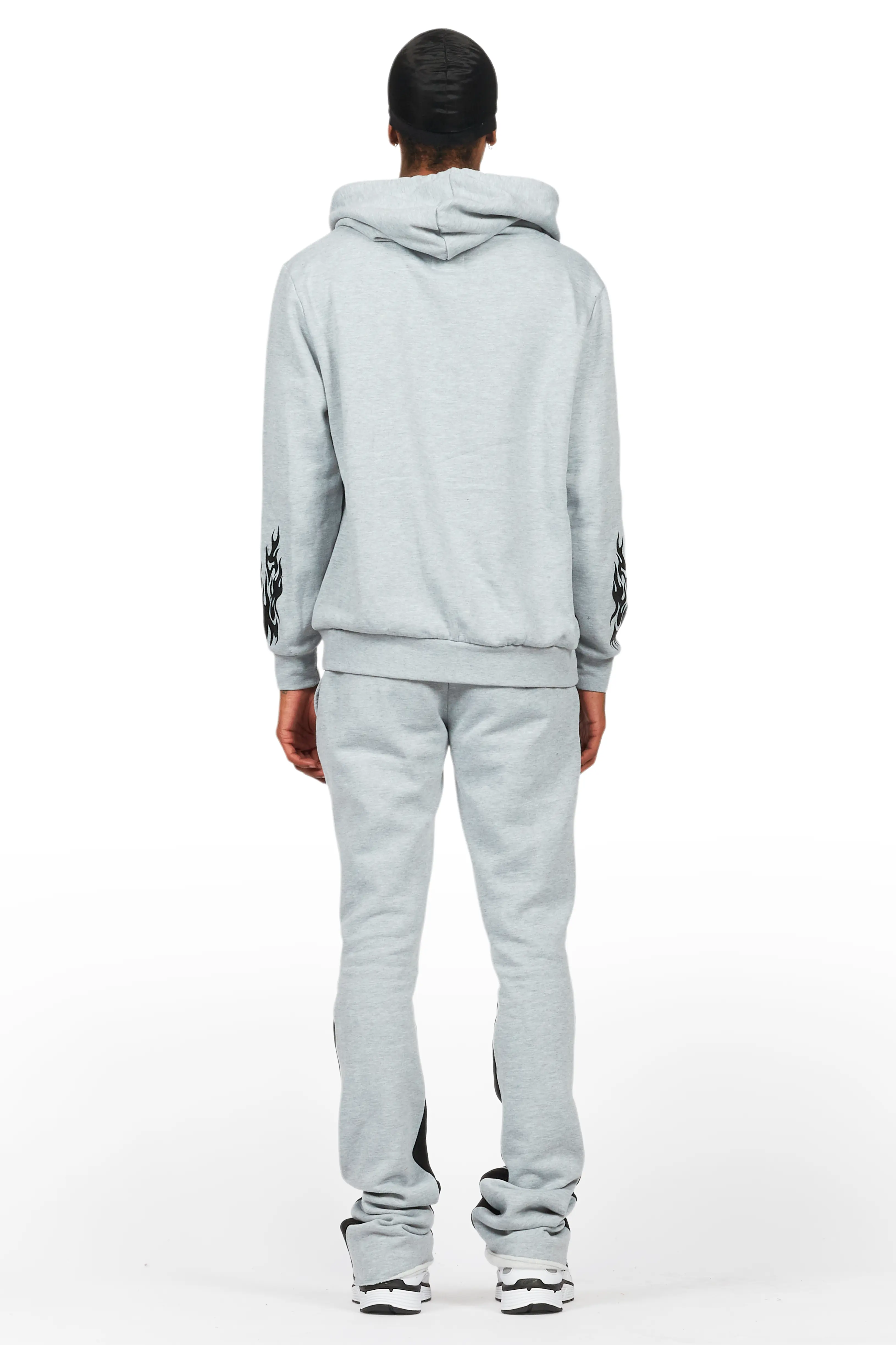 Bubble Grey/Black Stacked Flare Hoodie Track Set - Image 4