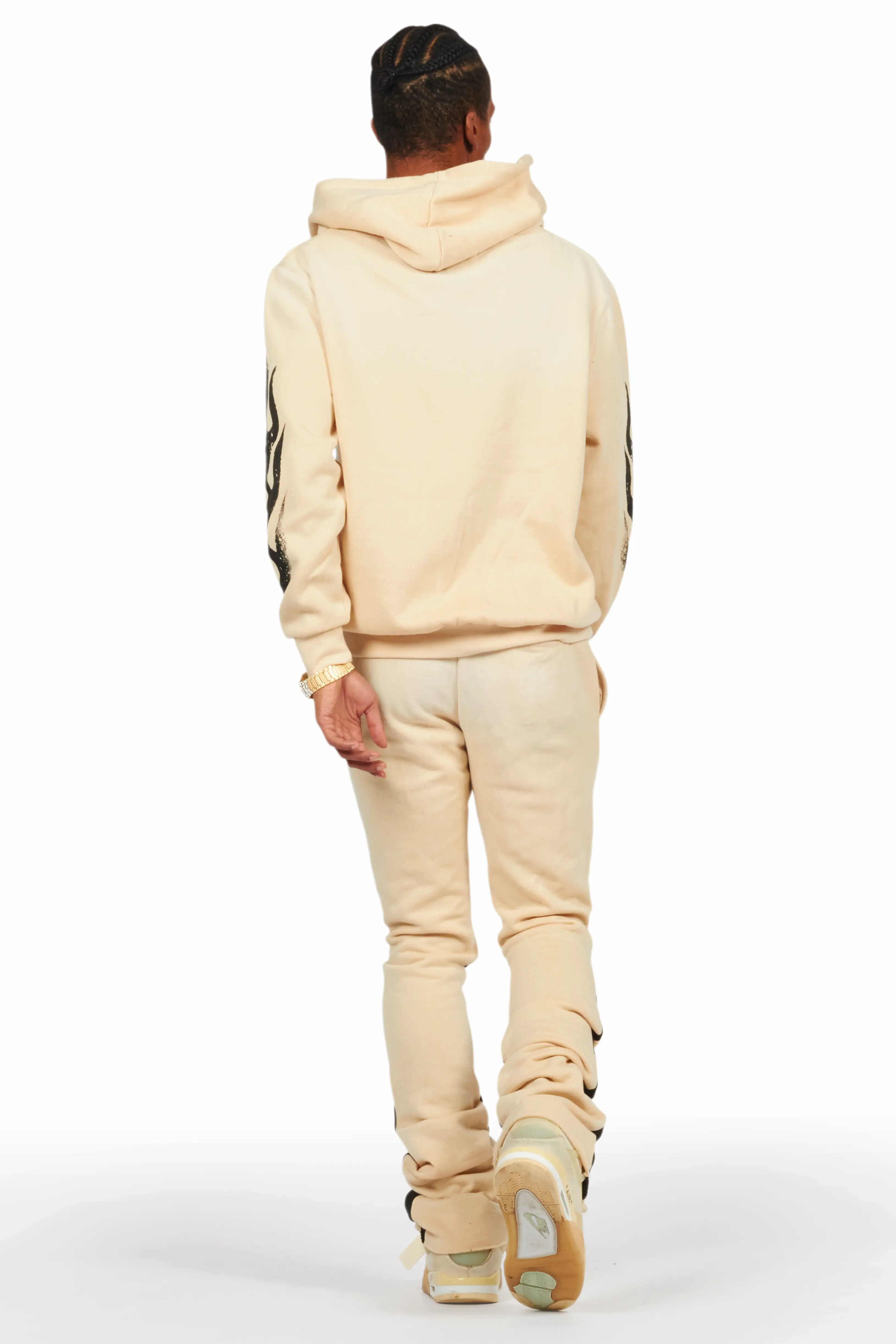 Boaz Beige Stacked Flare Hoodie Track Set - Image 4