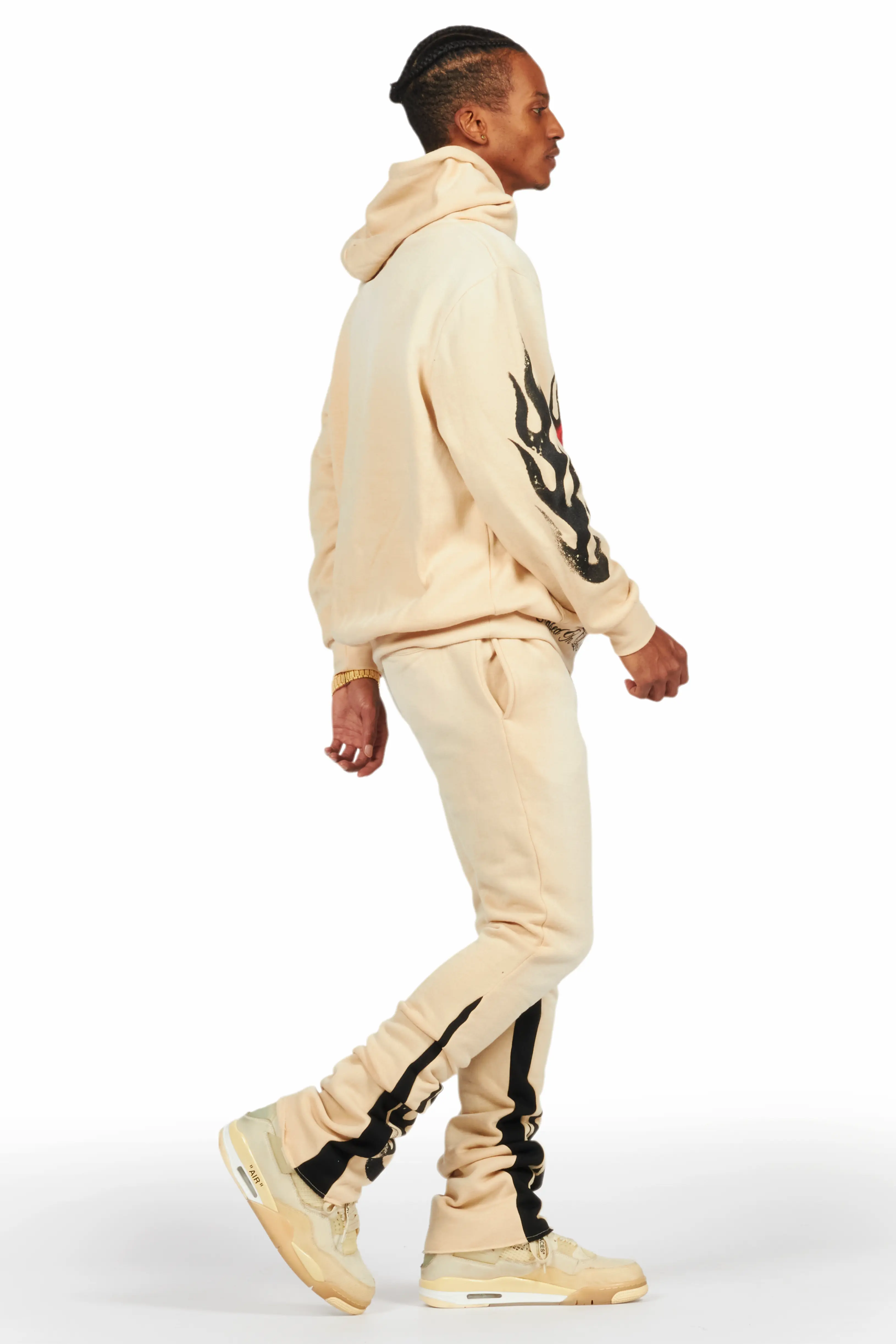 Boaz Beige Stacked Flare Hoodie Track Set - Image 5
