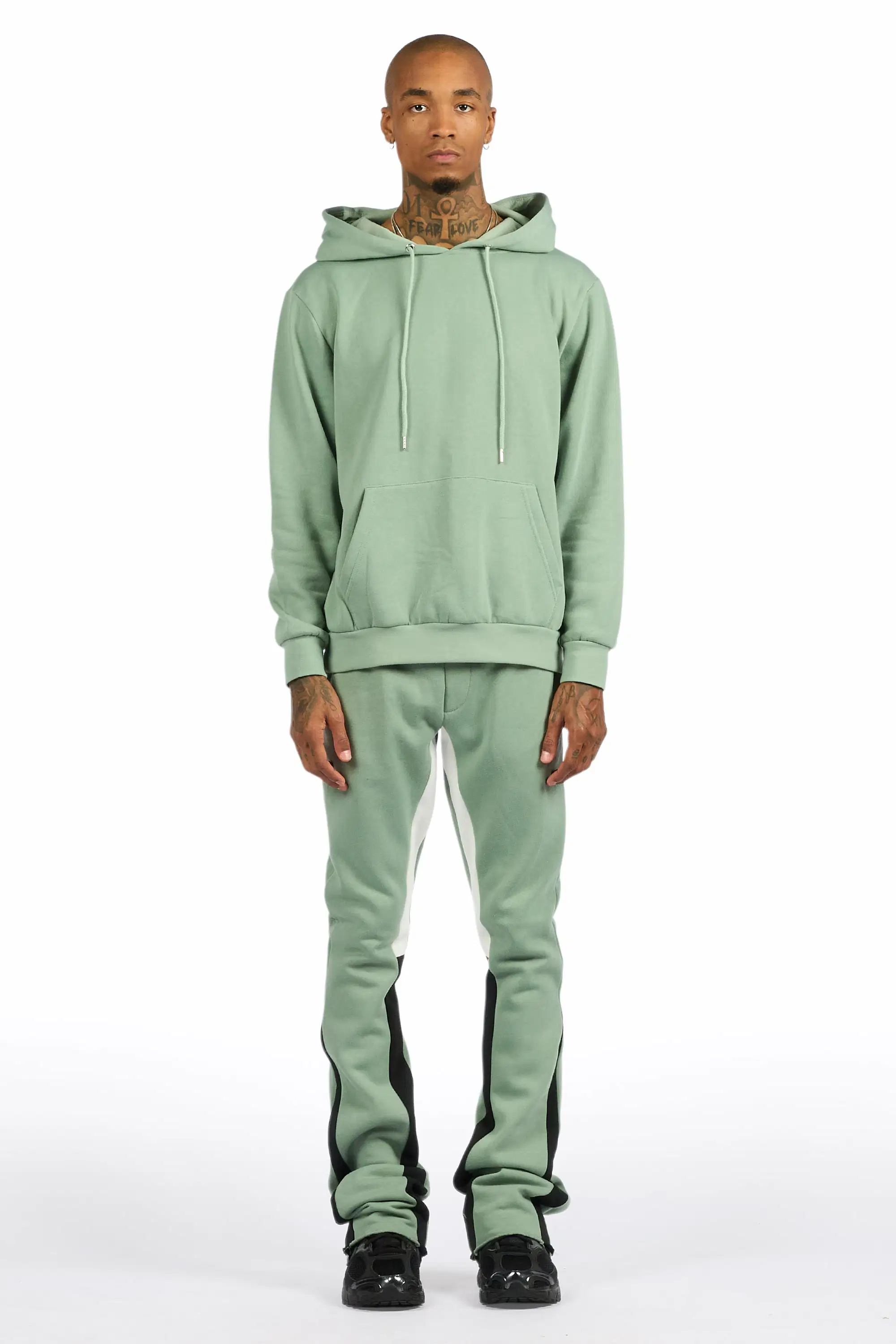 Basic Sage/Black Hoodie/Stacked Flare Track Set - Image 2