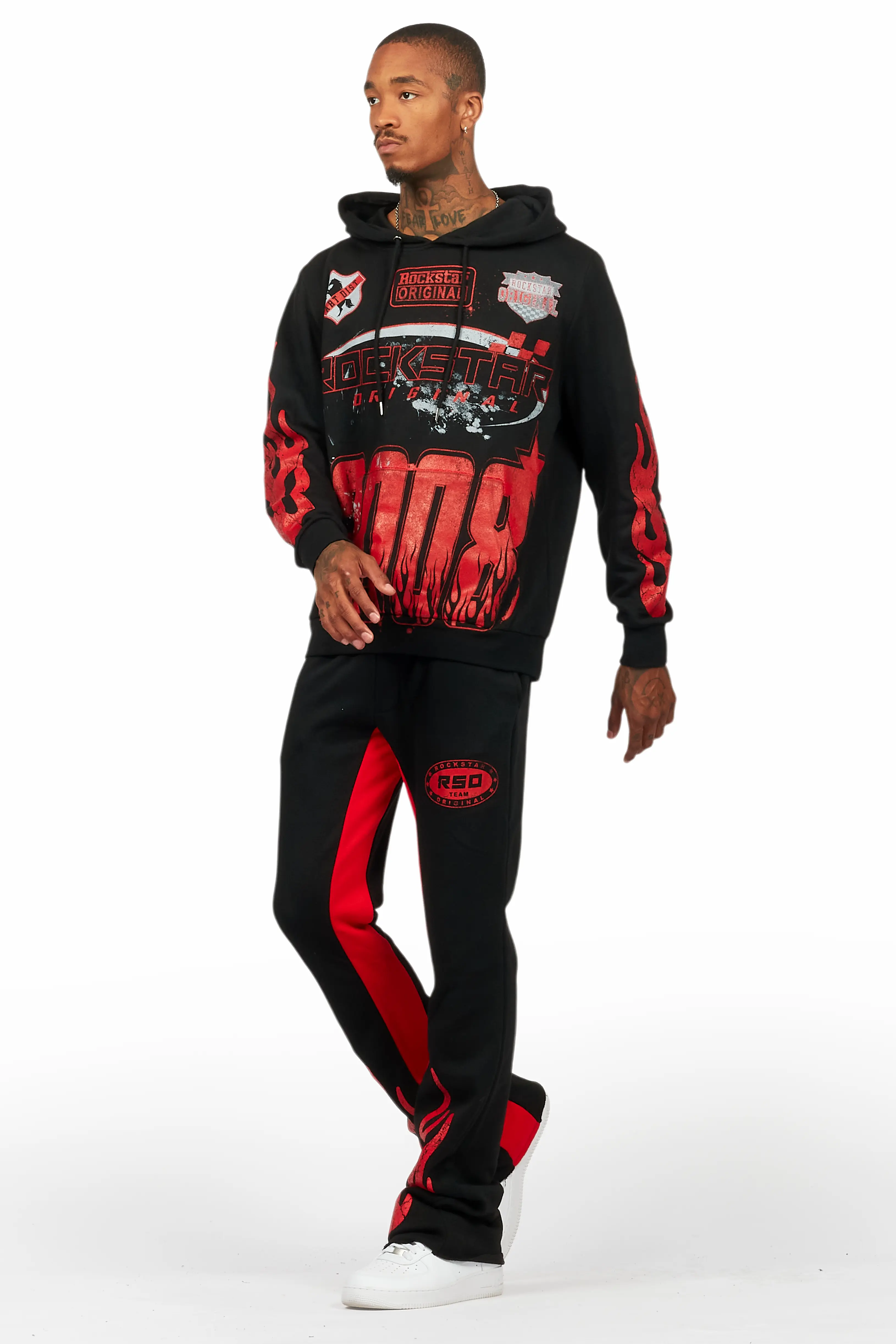 Amos Black/Red Hoodie/Baggy Track Pant Set - Image 5