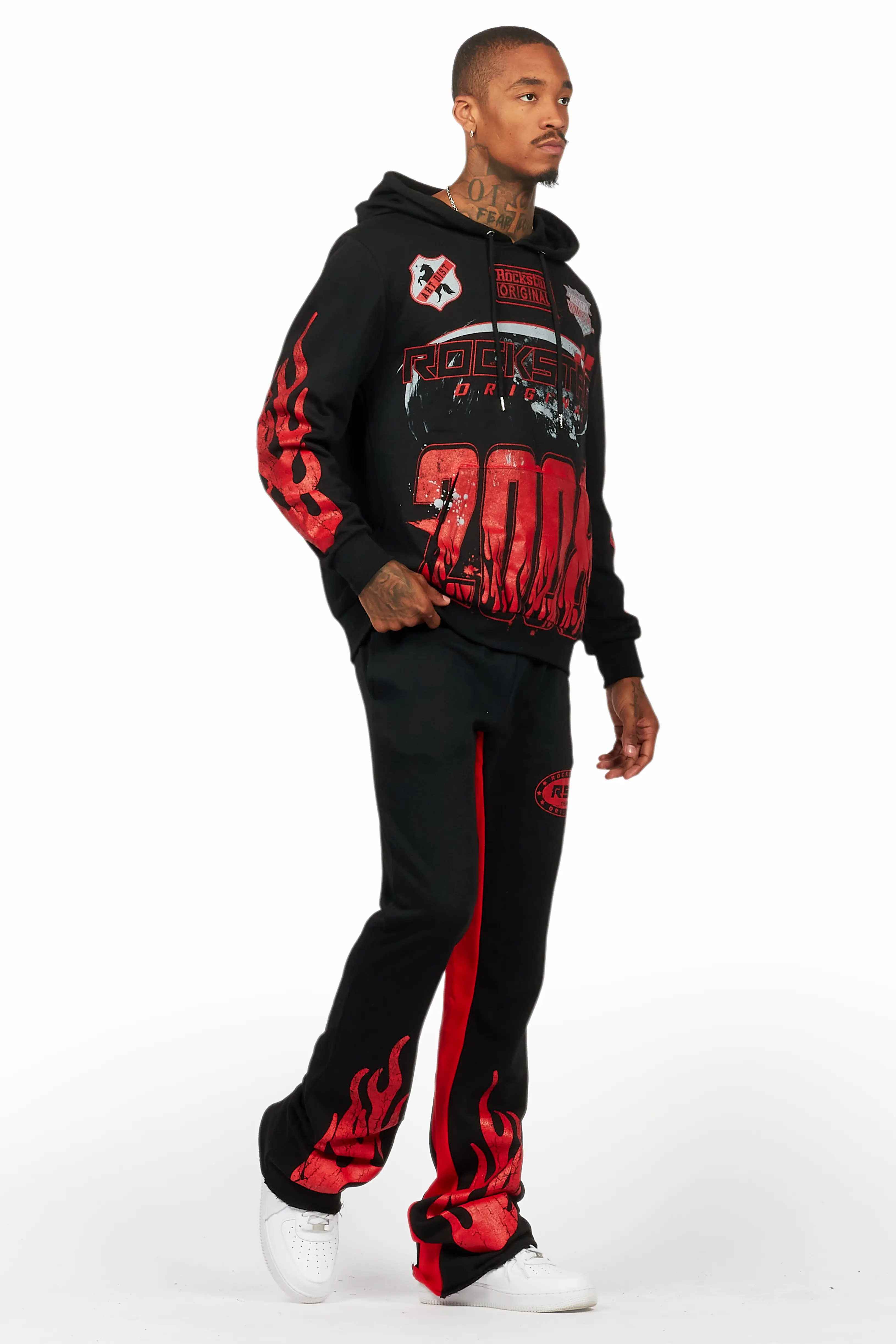 Amos Black/Red Hoodie/Baggy Track Pant Set - Image 6