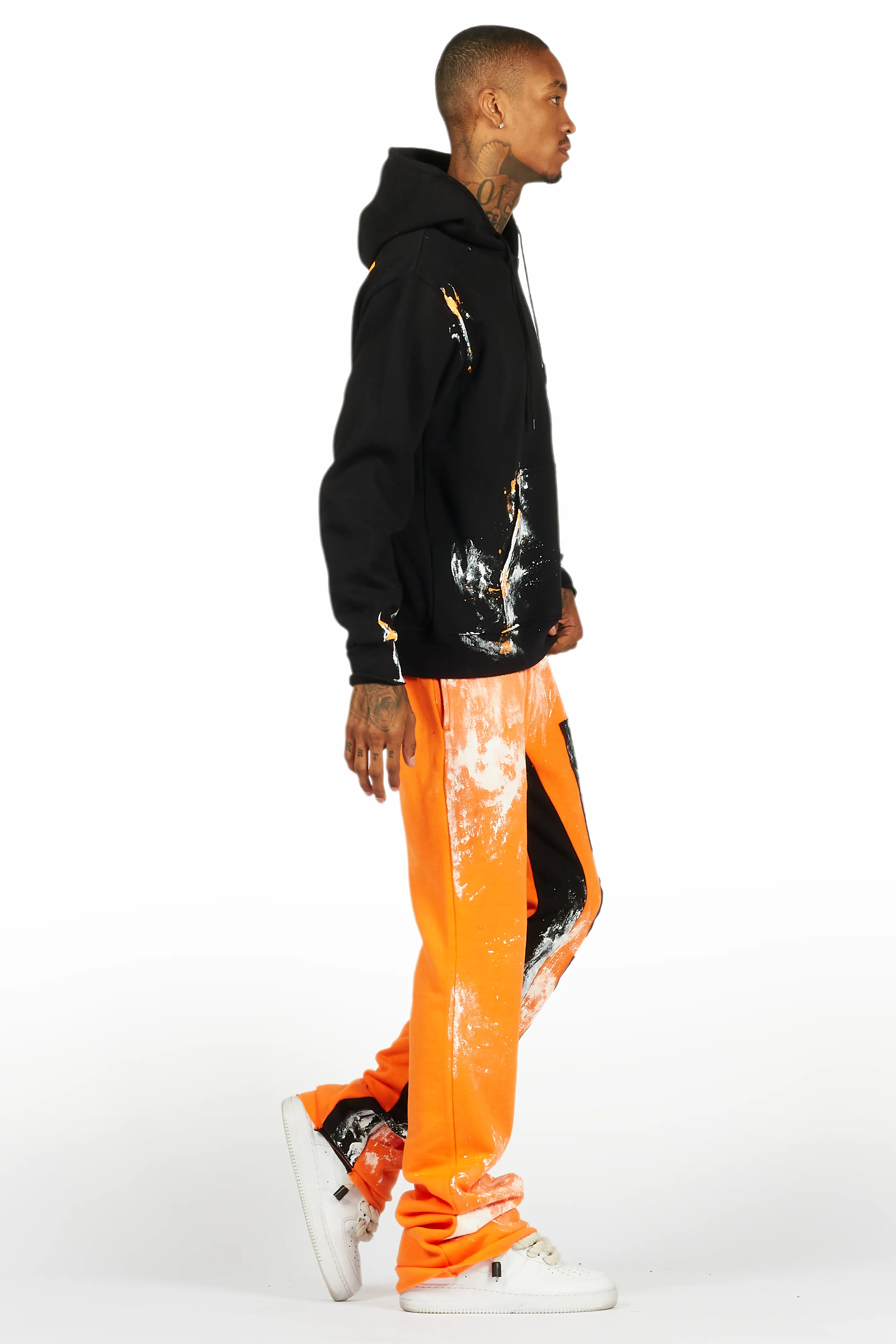 Folly Black/Orange Hoodie/Baggy Stacked Flare Pant Set - Image 3