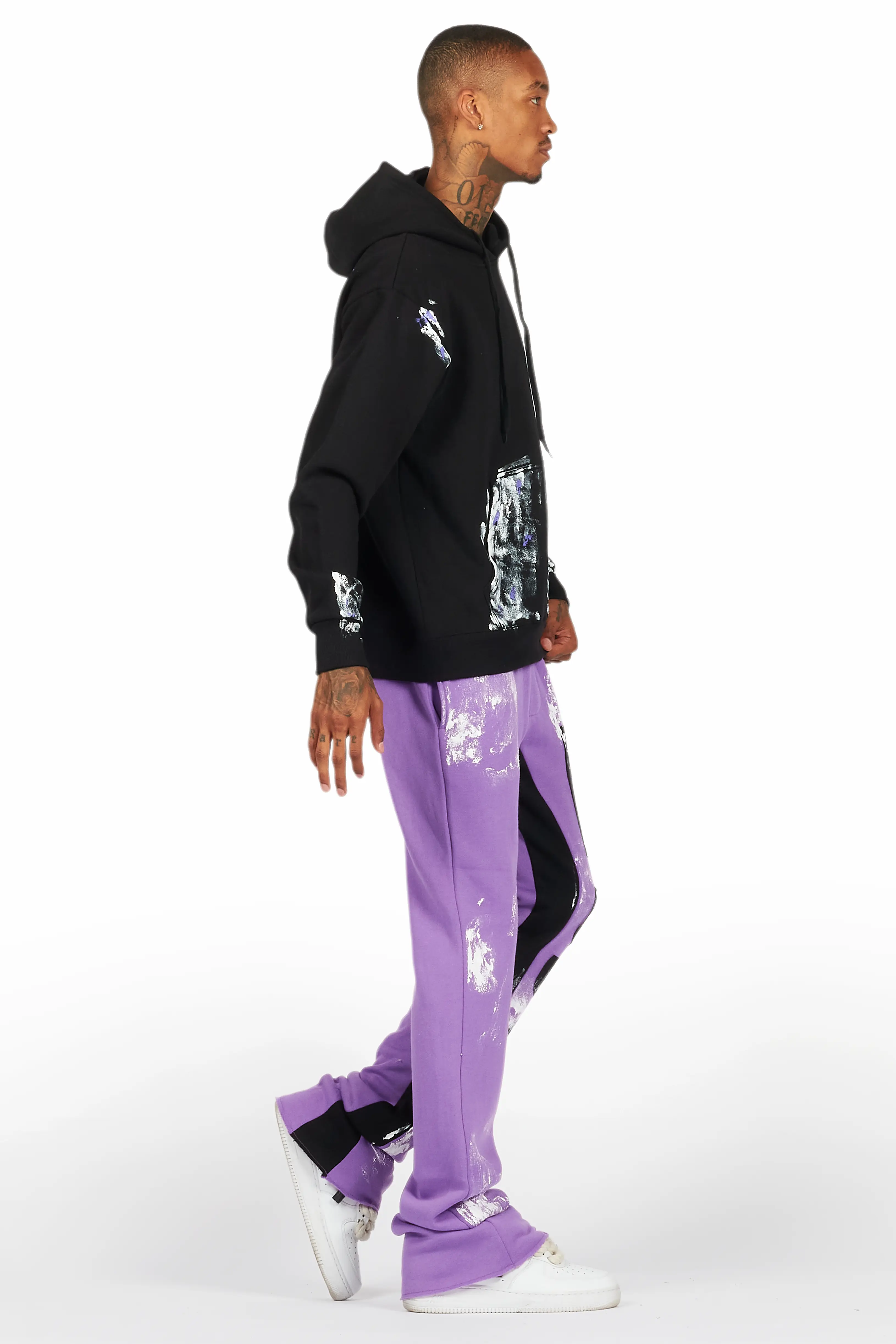 Mattox Black/Purple Hoodie/Baggy Stacked Flare Pant Set - Image 3