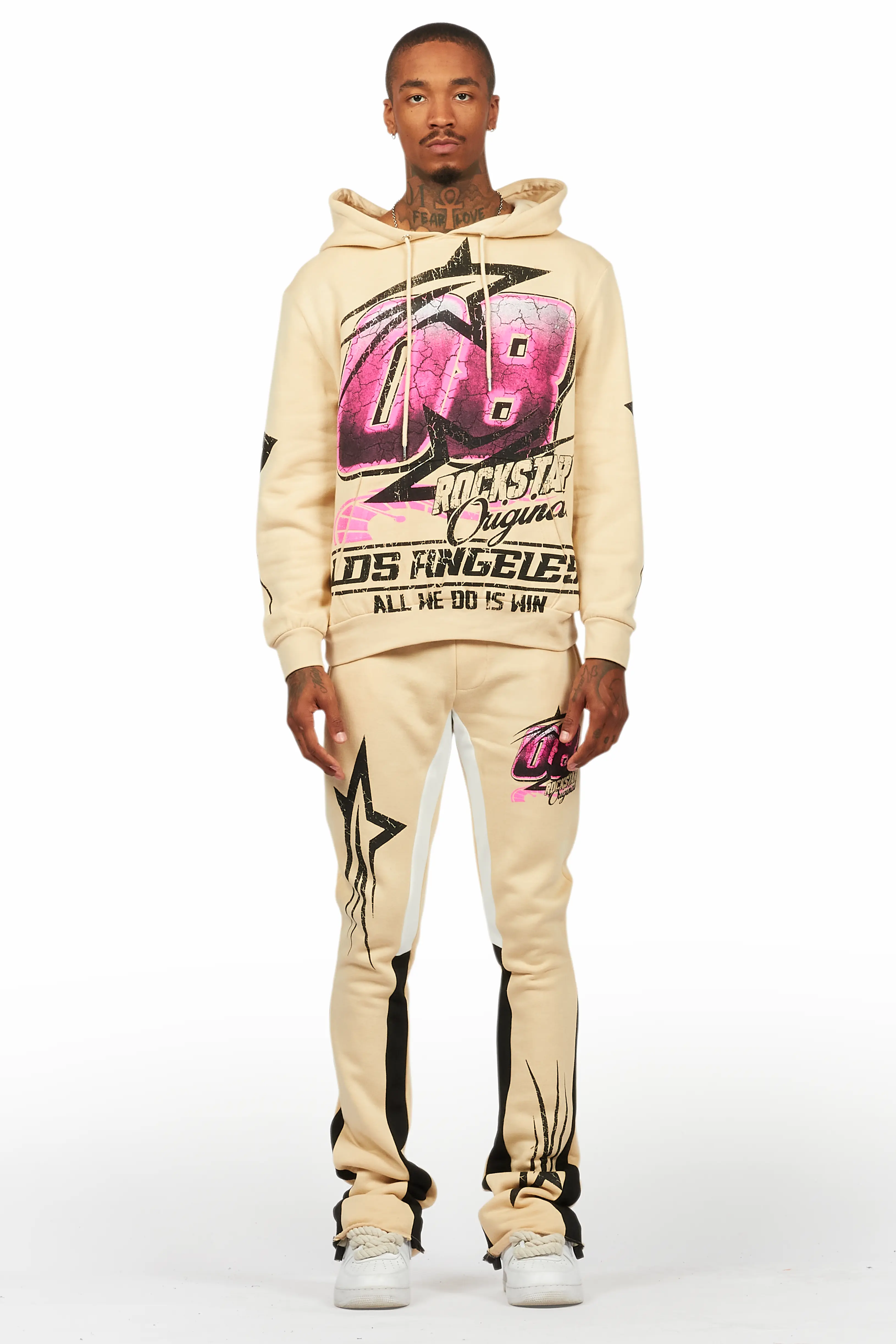 Kastell Beige Hoodie/Stack Flare Track Pant Set - Image 2