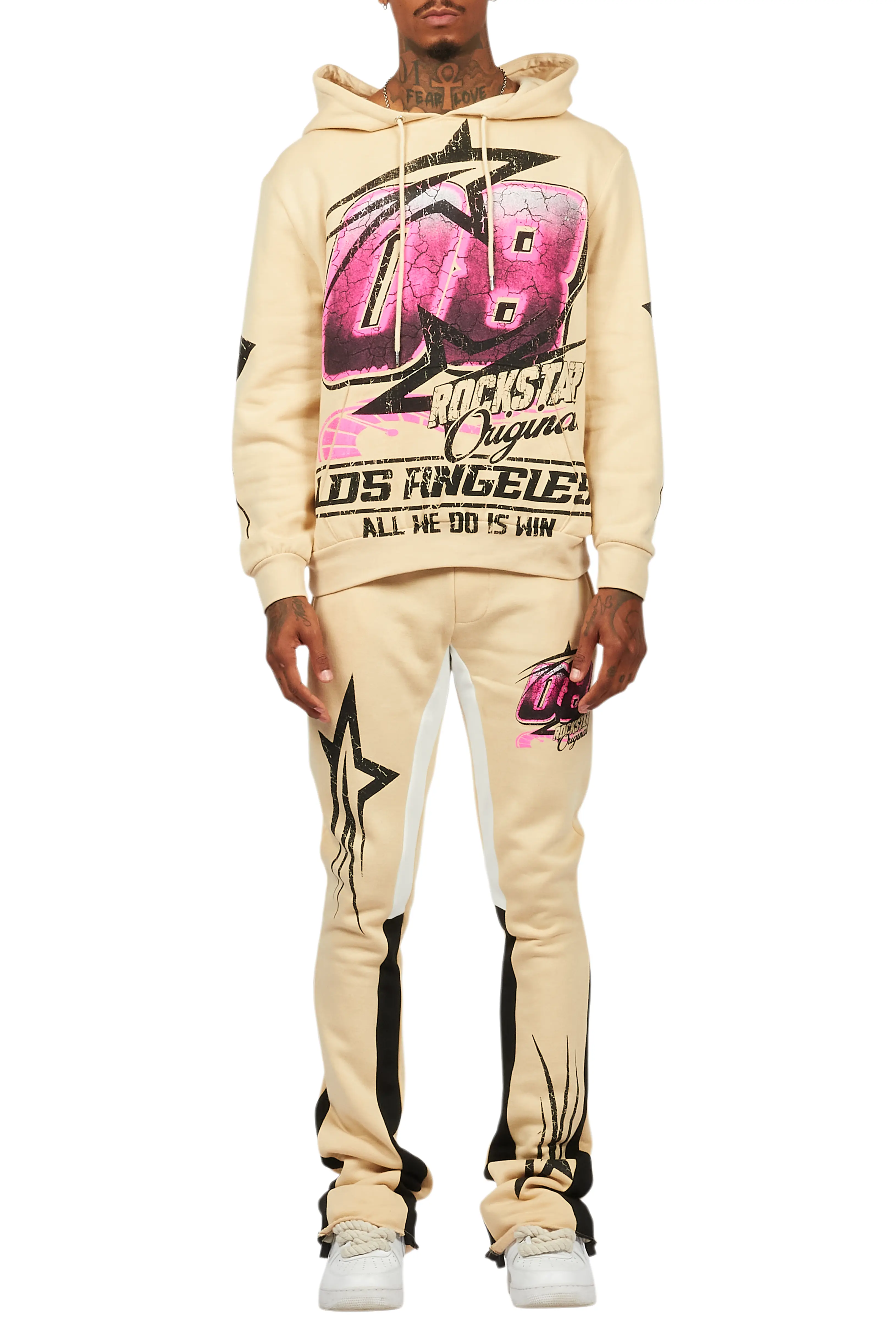 Kastell Beige Hoodie/Stack Flare Track Pant Set - Image 9