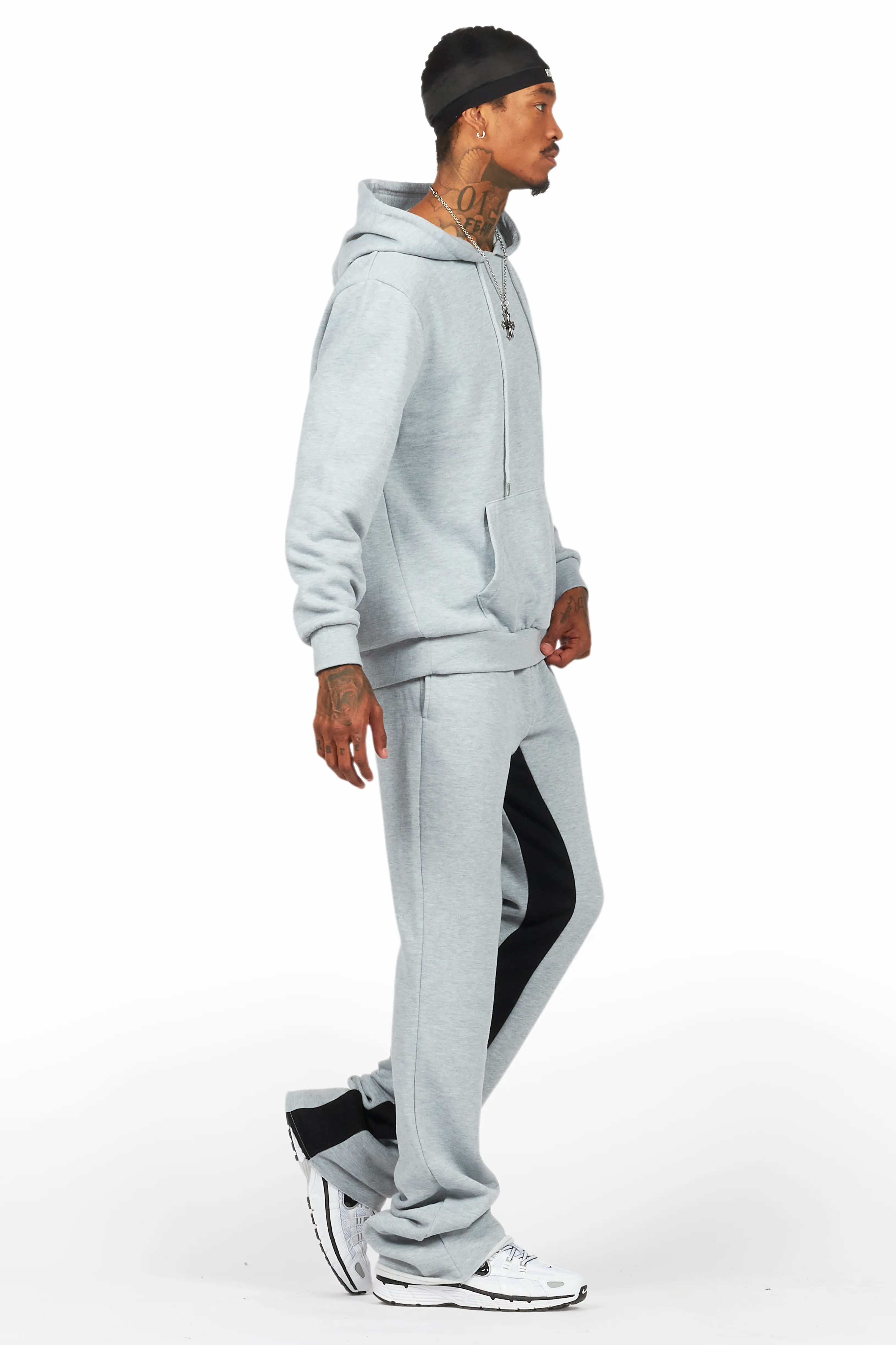 Basic Heather Grey Hoodie/Baggy Track Pant Set - Image 3