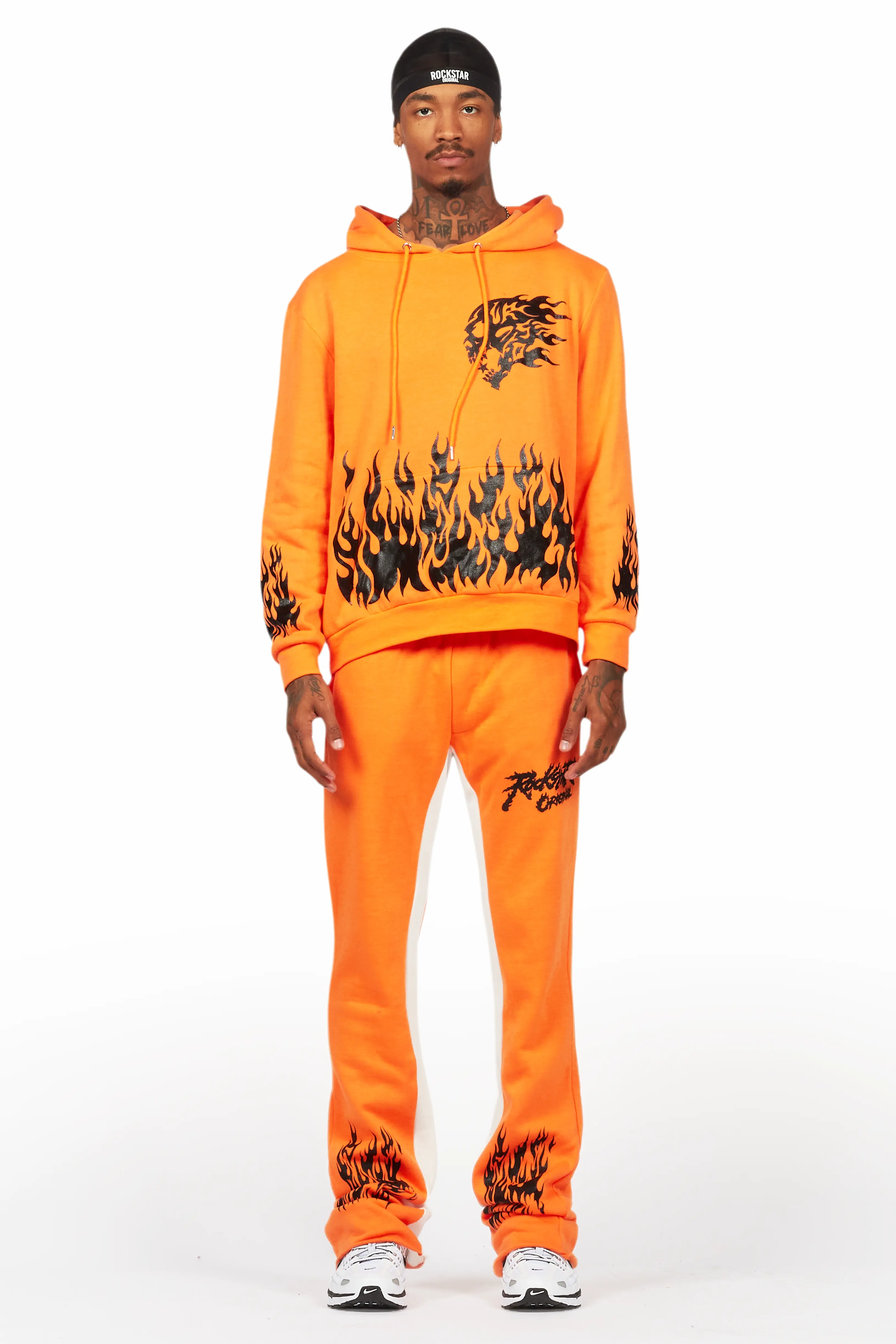 Bubble Orange/Black Hoodie/Baggy Fit Pant Set - Image 2