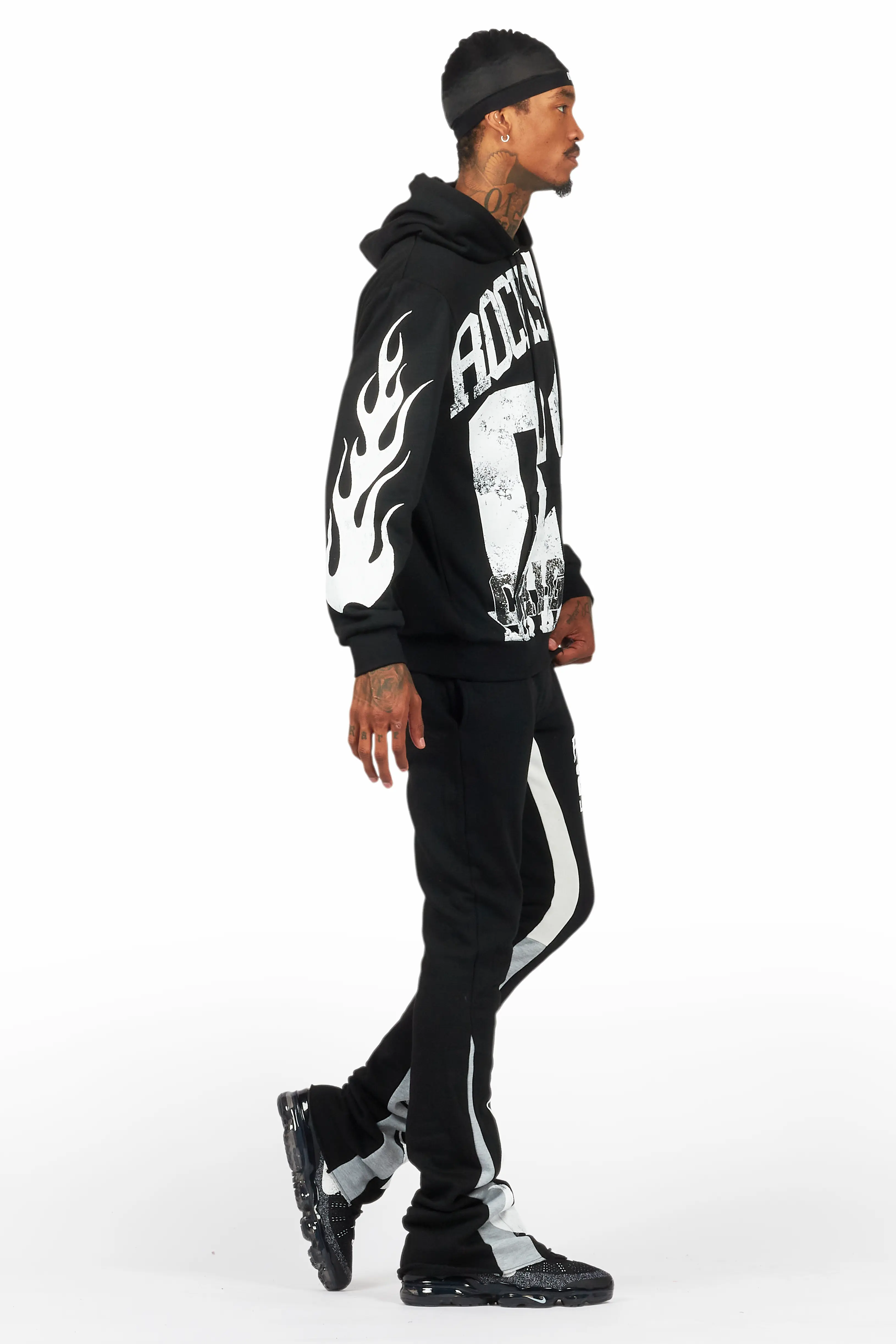 Edel Black/White Hoodie/Stacked Flare Pant Set - Image 3