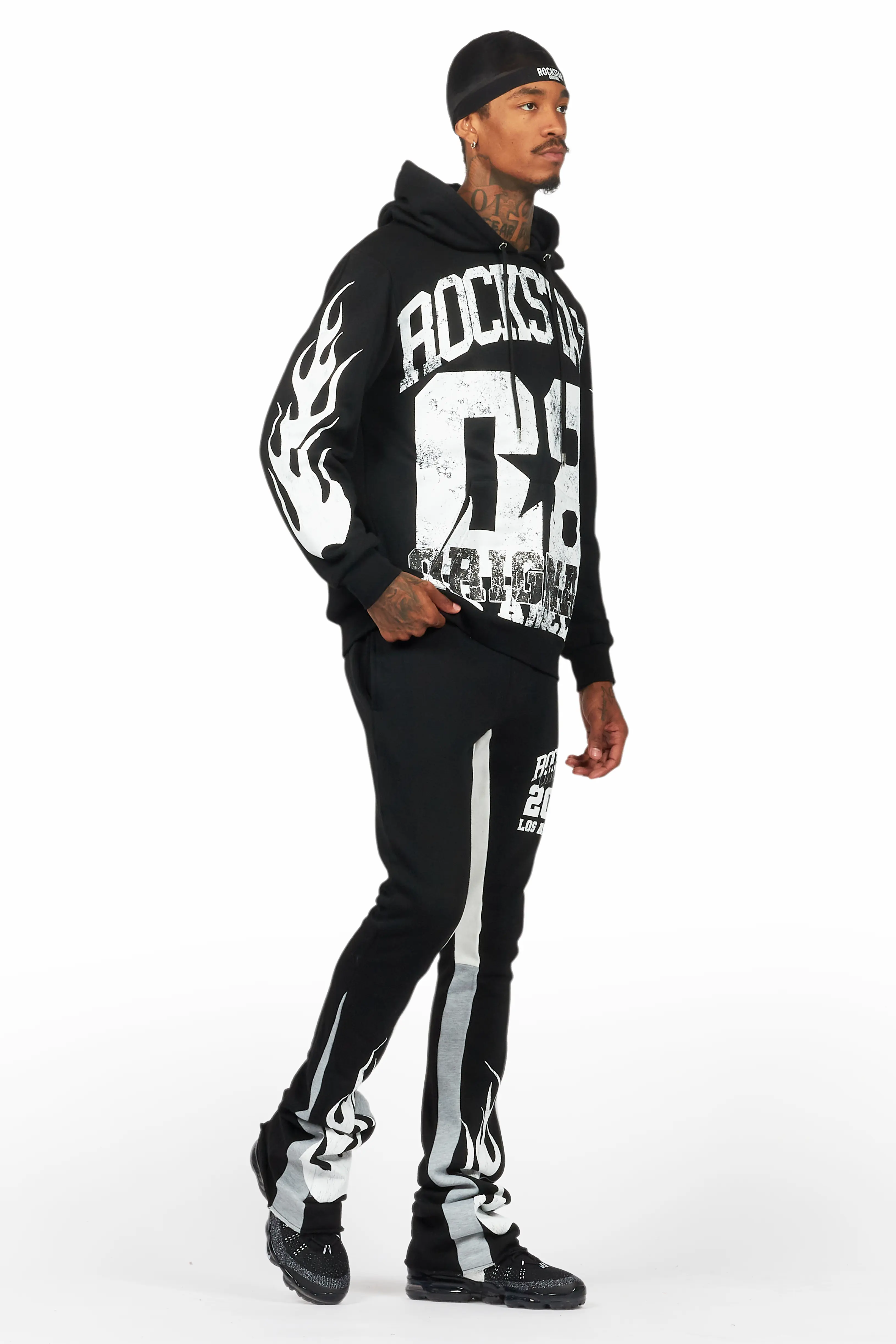 Edel Black/White Hoodie/Stacked Flare Pant Set - Image 6