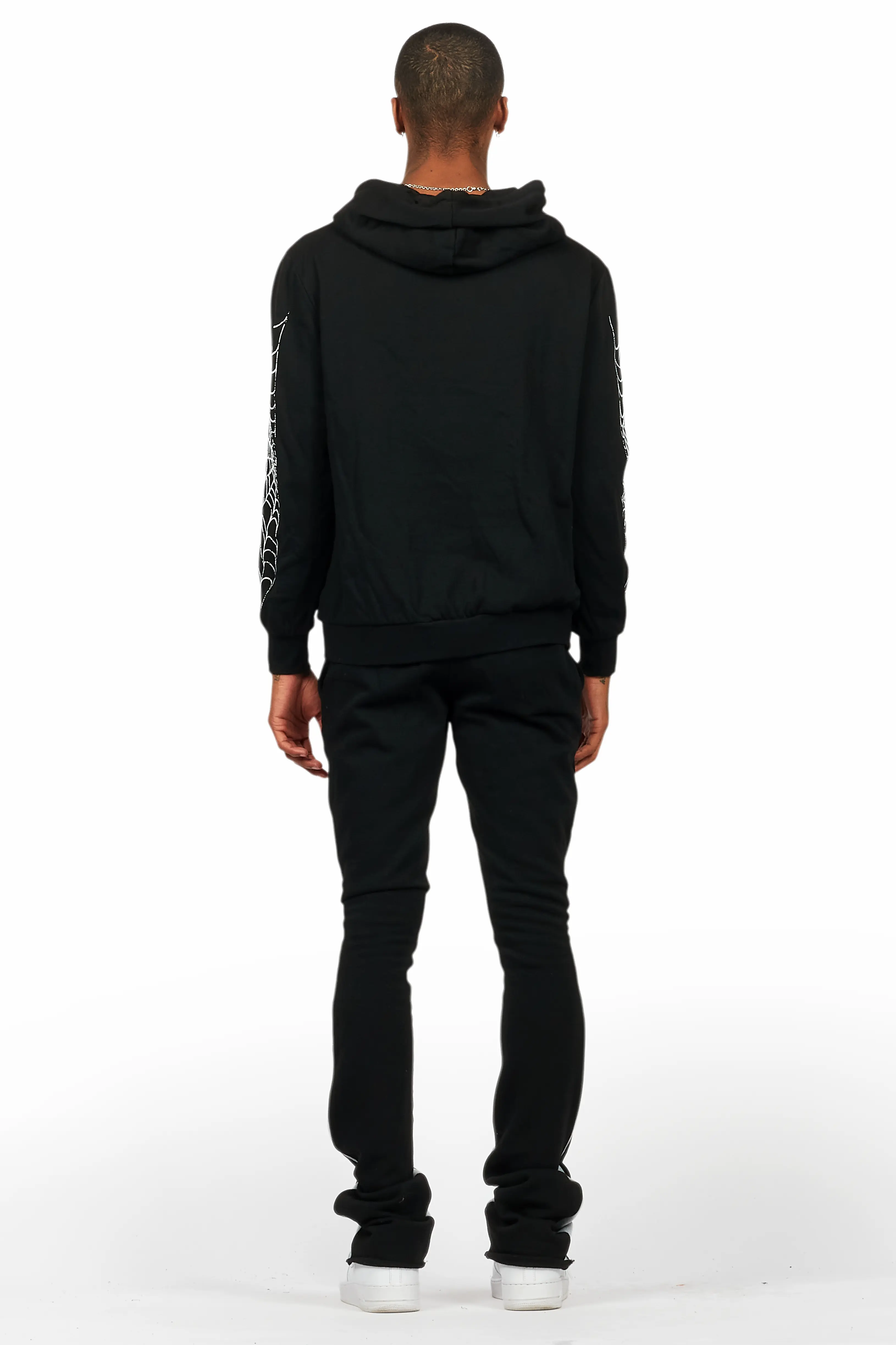 For Pinks Black Hoodie/Stack Flare Track Pant Set - Image 4