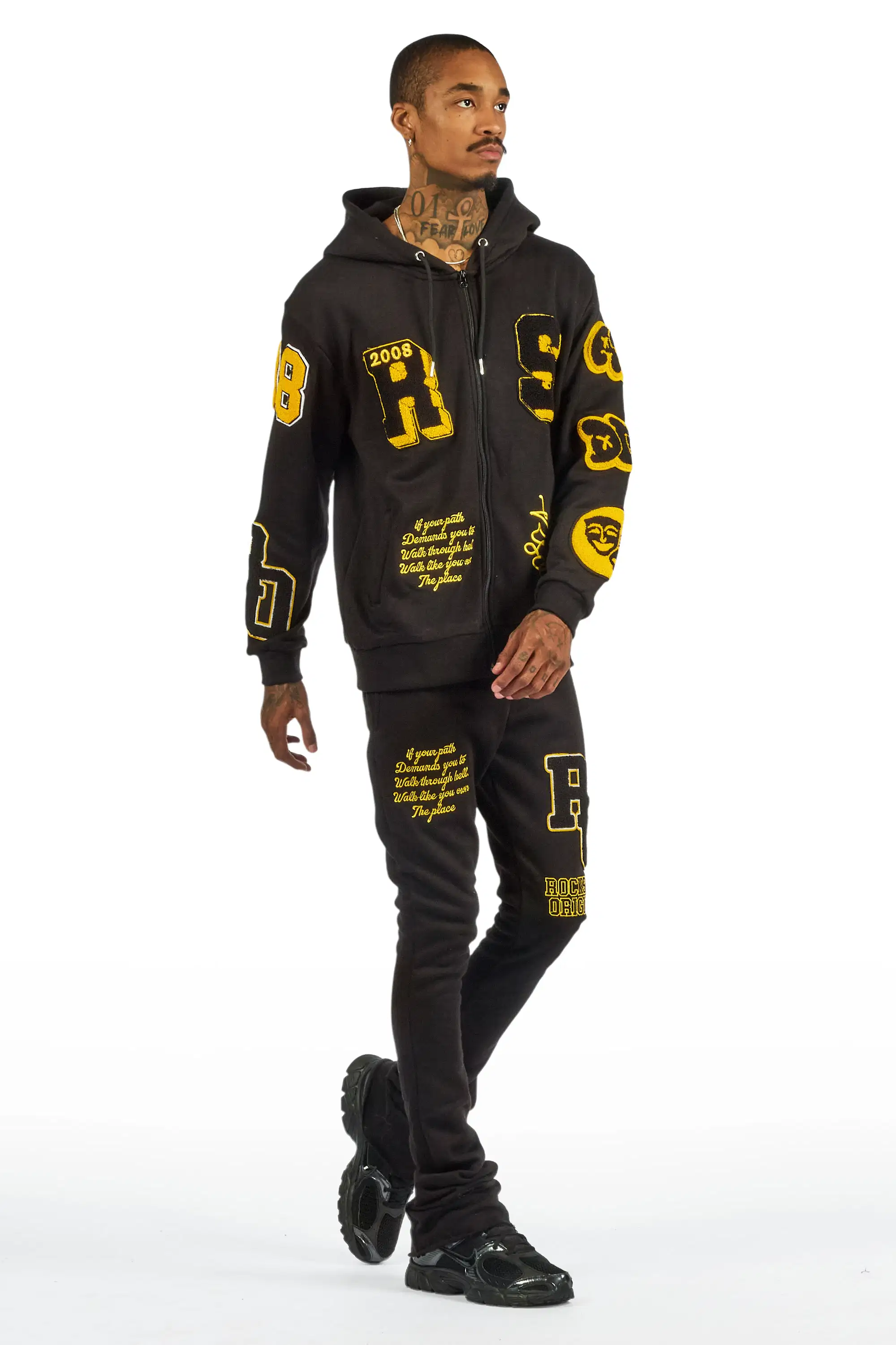 Leslaw Black Stacked Flare Hoodie Track Set - Image 4