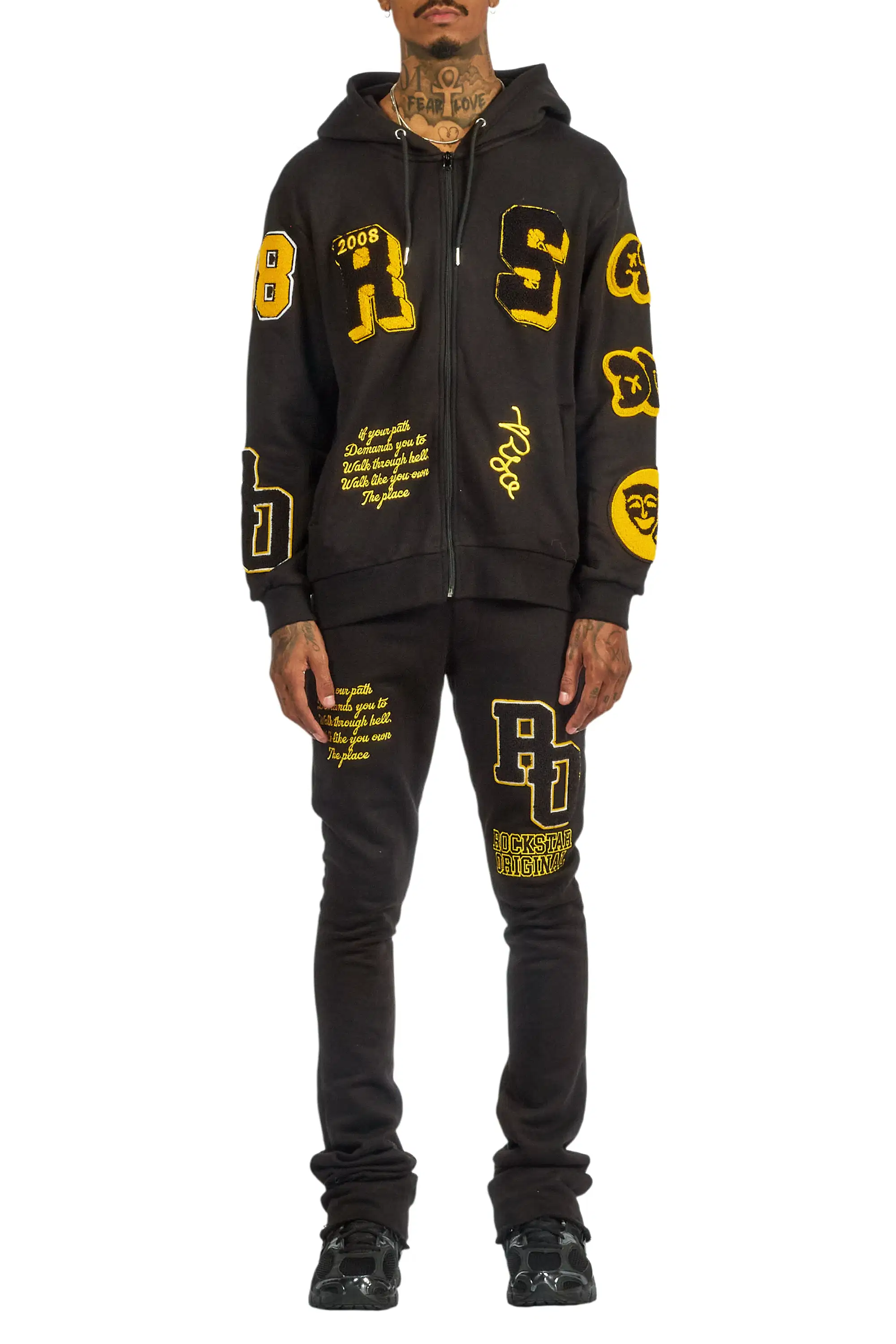 Leslaw Black Stacked Flare Hoodie Track Set - Image 9