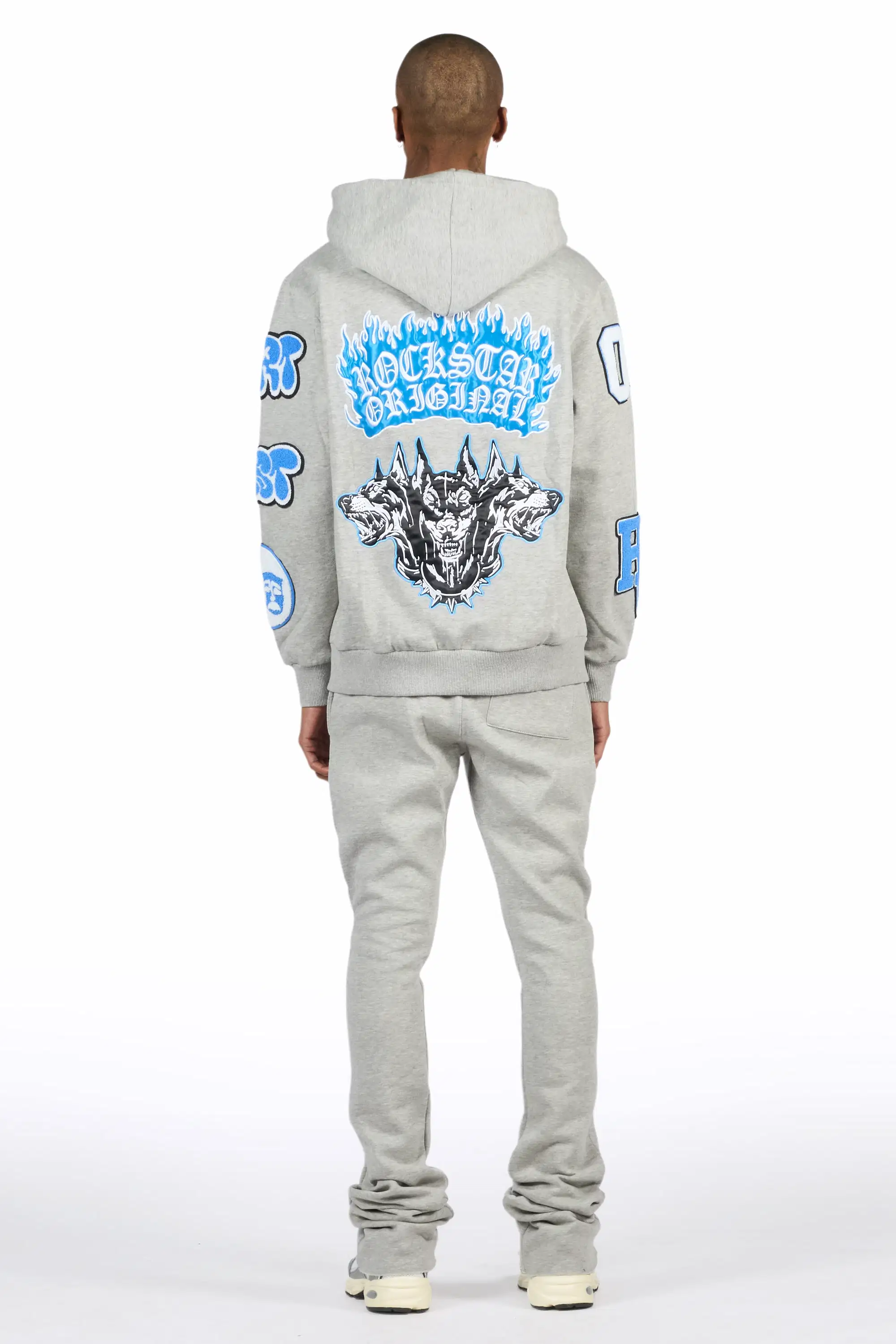 Leslaw Heather Grey Stacked Flare Hoodie Track Set - Image 3