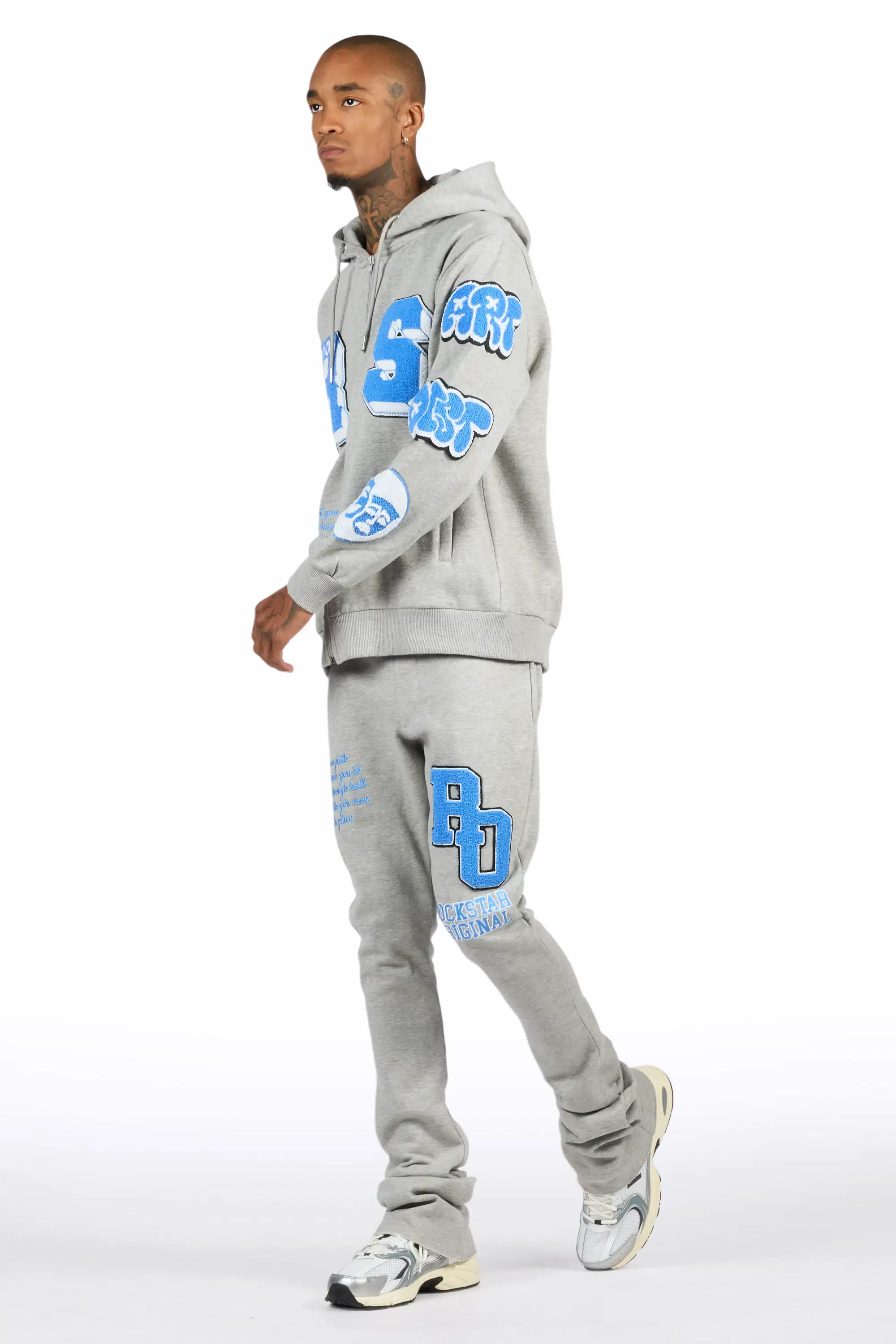 Leslaw Heather Grey Stacked Flare Hoodie Track Set - Image 5