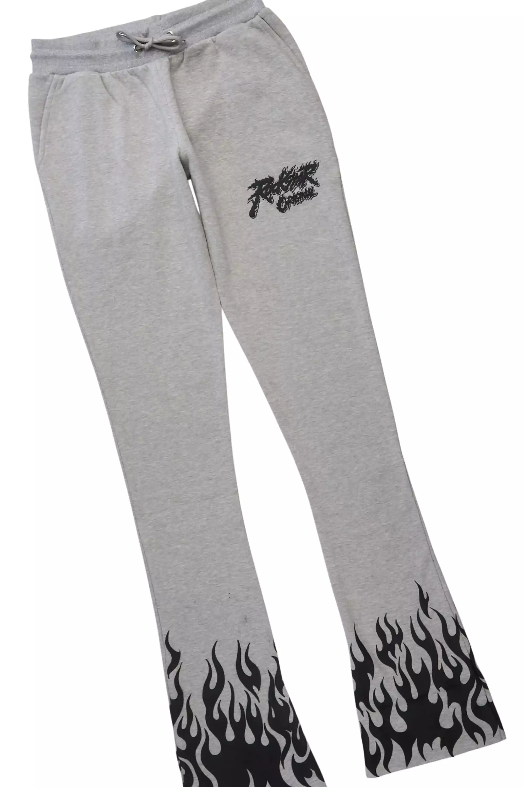 Bubble Heather Grey Stacked Flare Hoodie Pant Set - Image 4