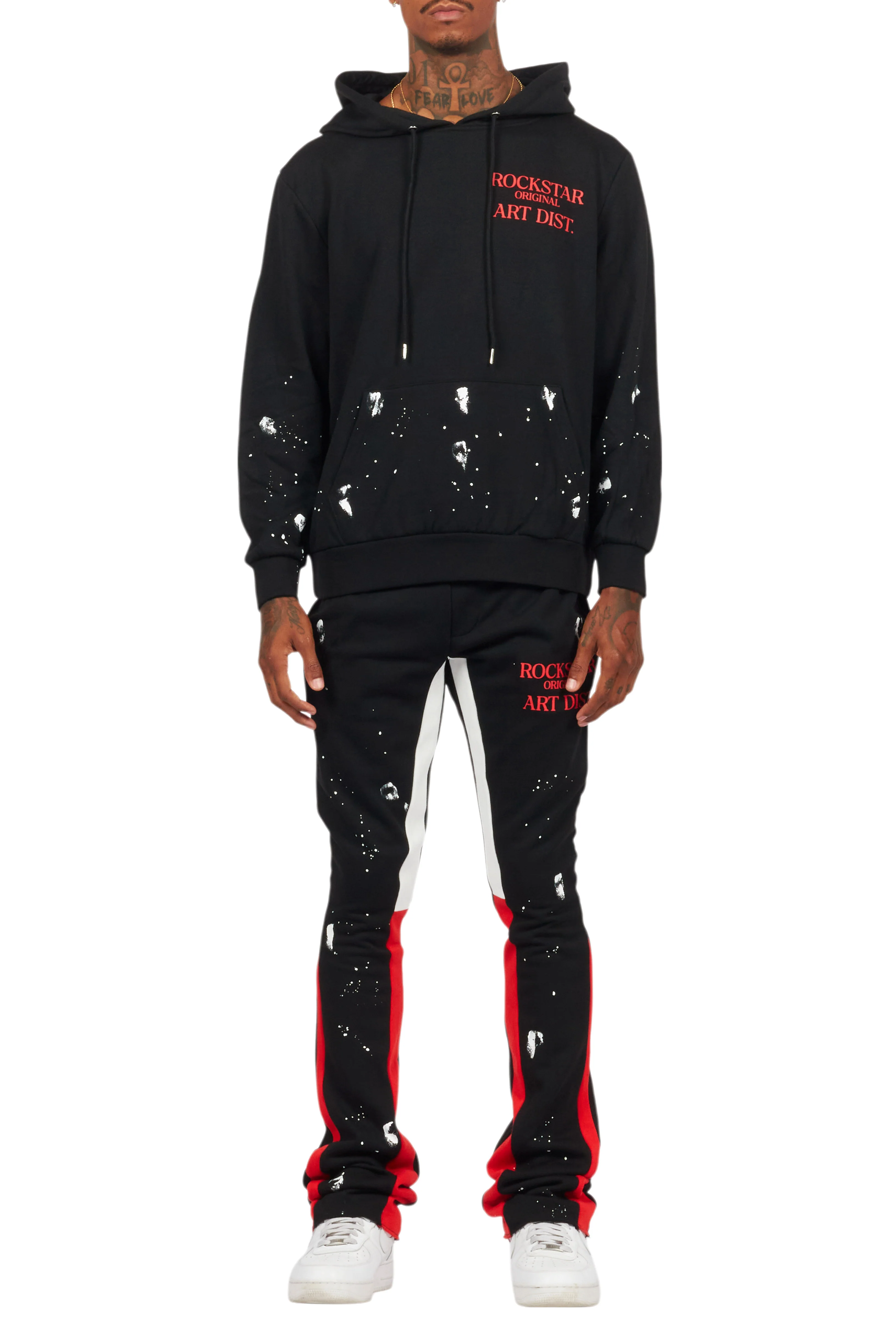 Raffer Black/Bright Red Hoodie/Stacked Flare Pant Set - Image 10