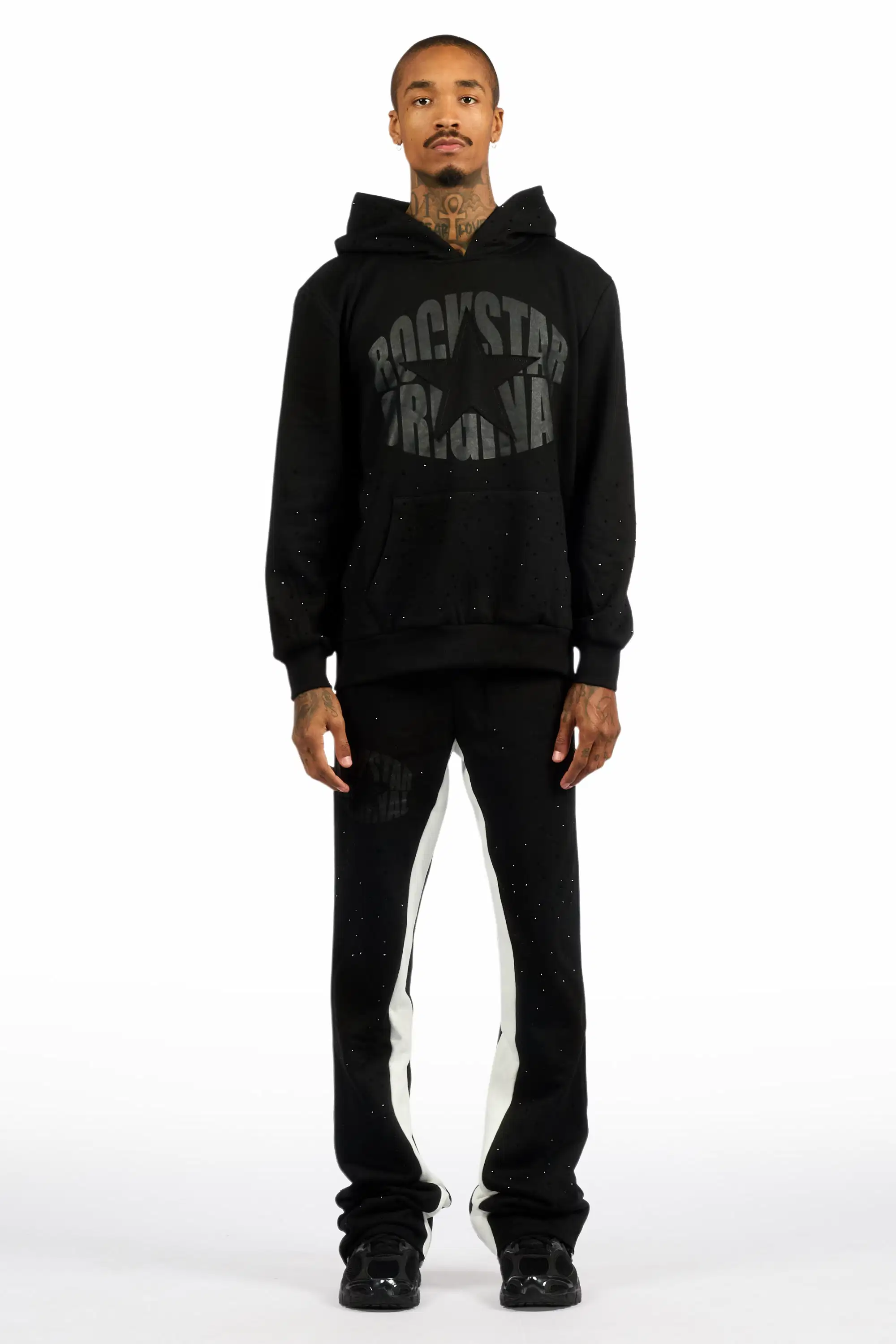 States Black Rhinestone Hoodie Stacked Flare Track Set - Image 3