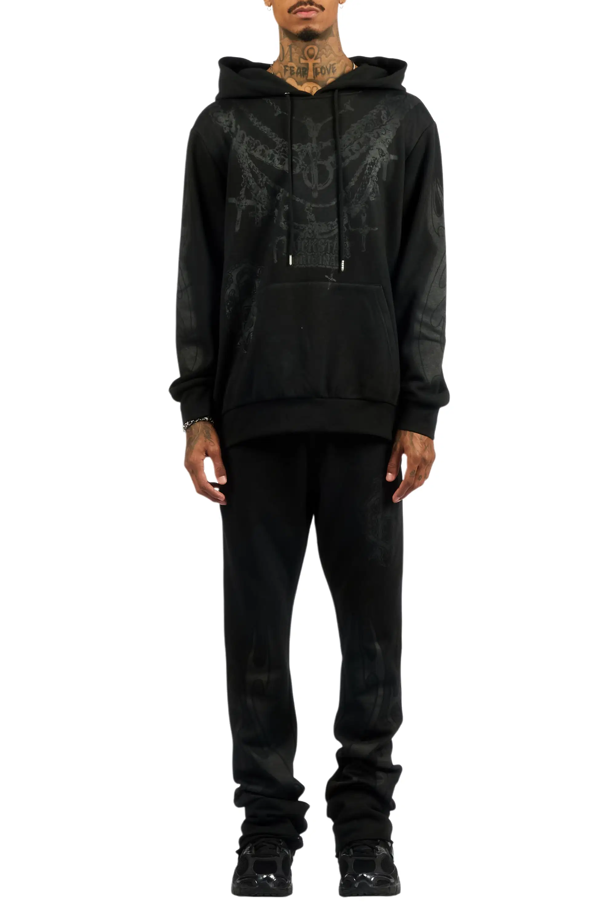 Nyro Black/Black Hoodie/Stacked Pant Track Set - Image 5