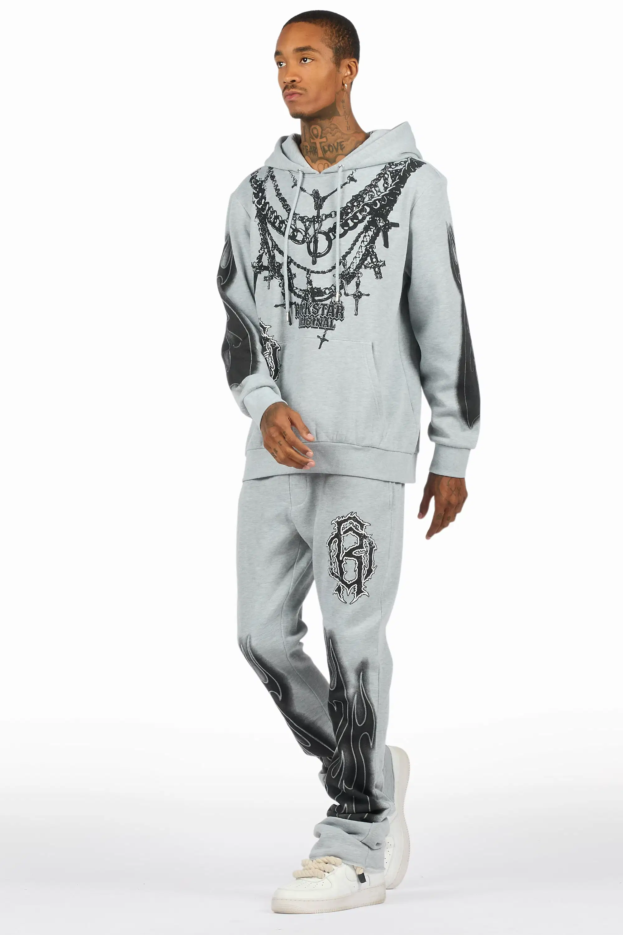 Nyro Heather Grey Hoodie/Stacked Pant Track Set - Image 6