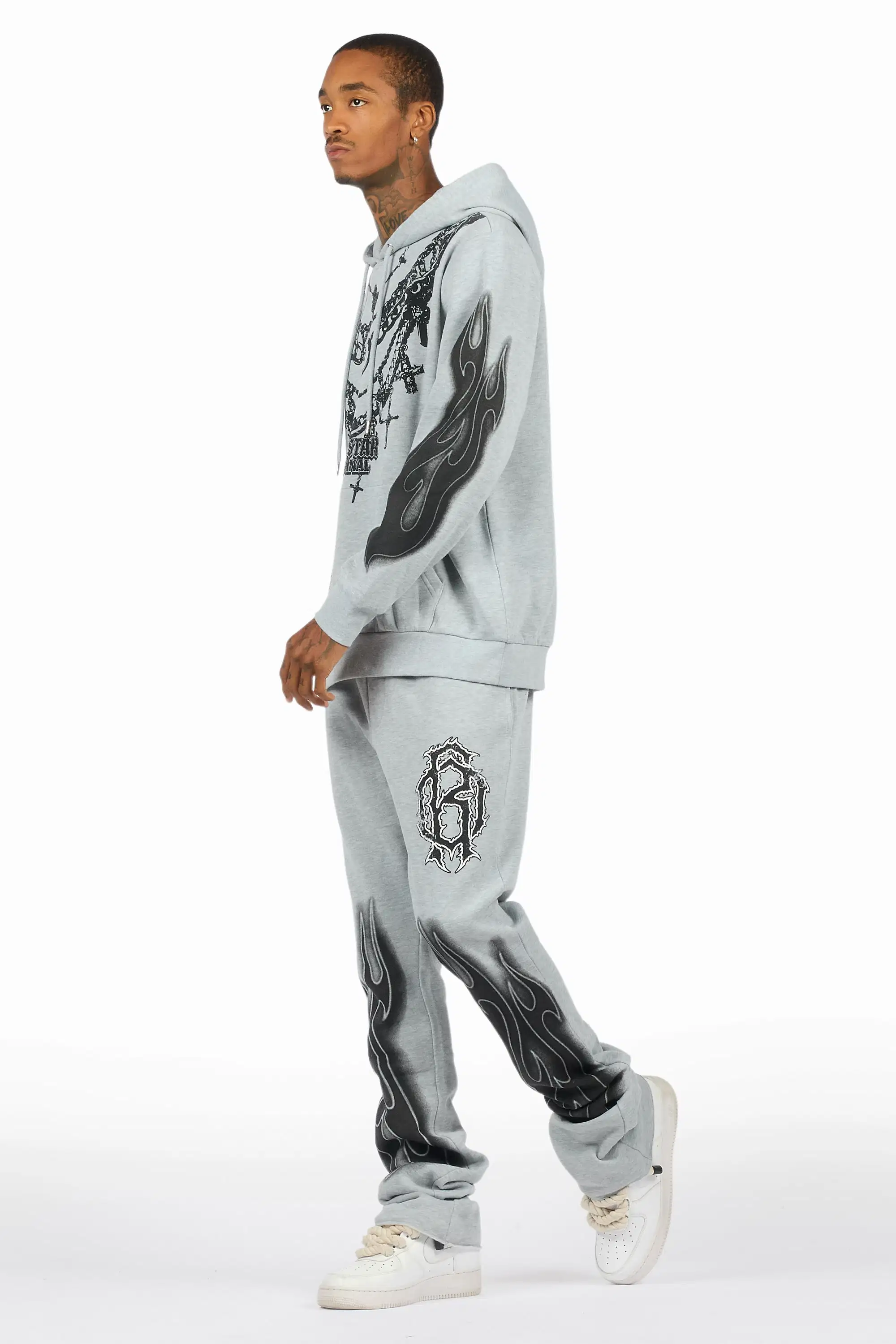 Nyro Heather Grey Hoodie/Stacked Pant Track Set - Image 7