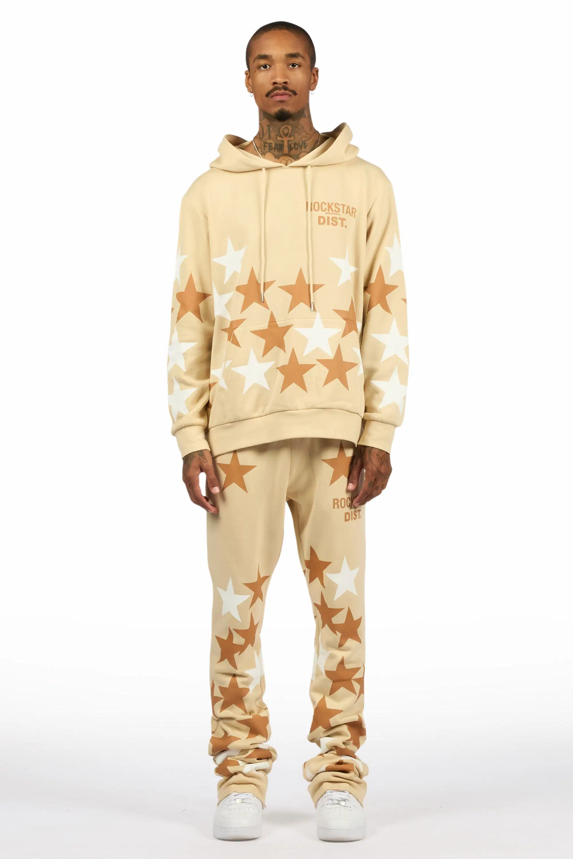 Starlane Beige Hoodie Stacked Flare Fit Track Set - Image 2
