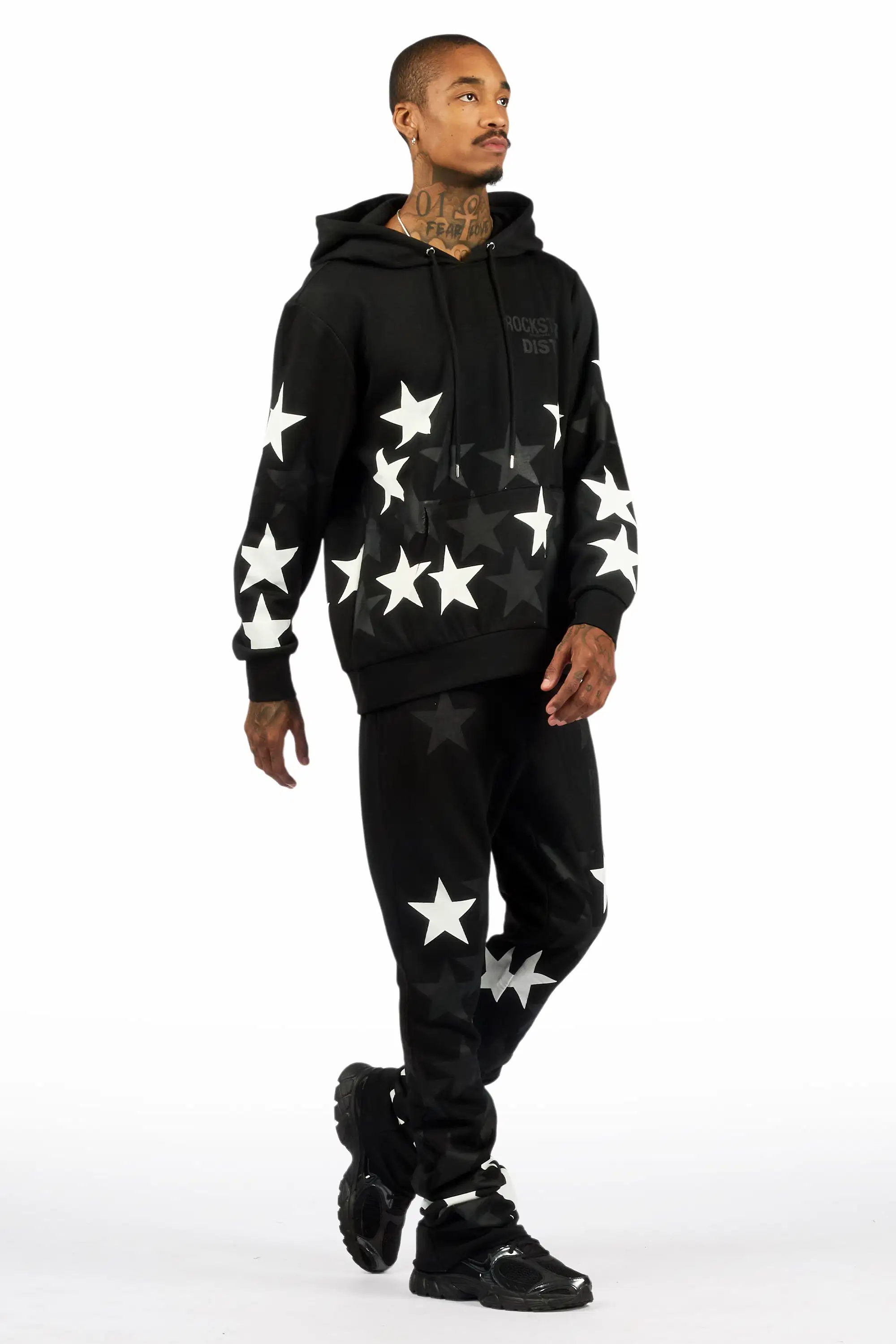Starlane Black/White Hoodie Stacked Flare Fit Track Set - Image 3