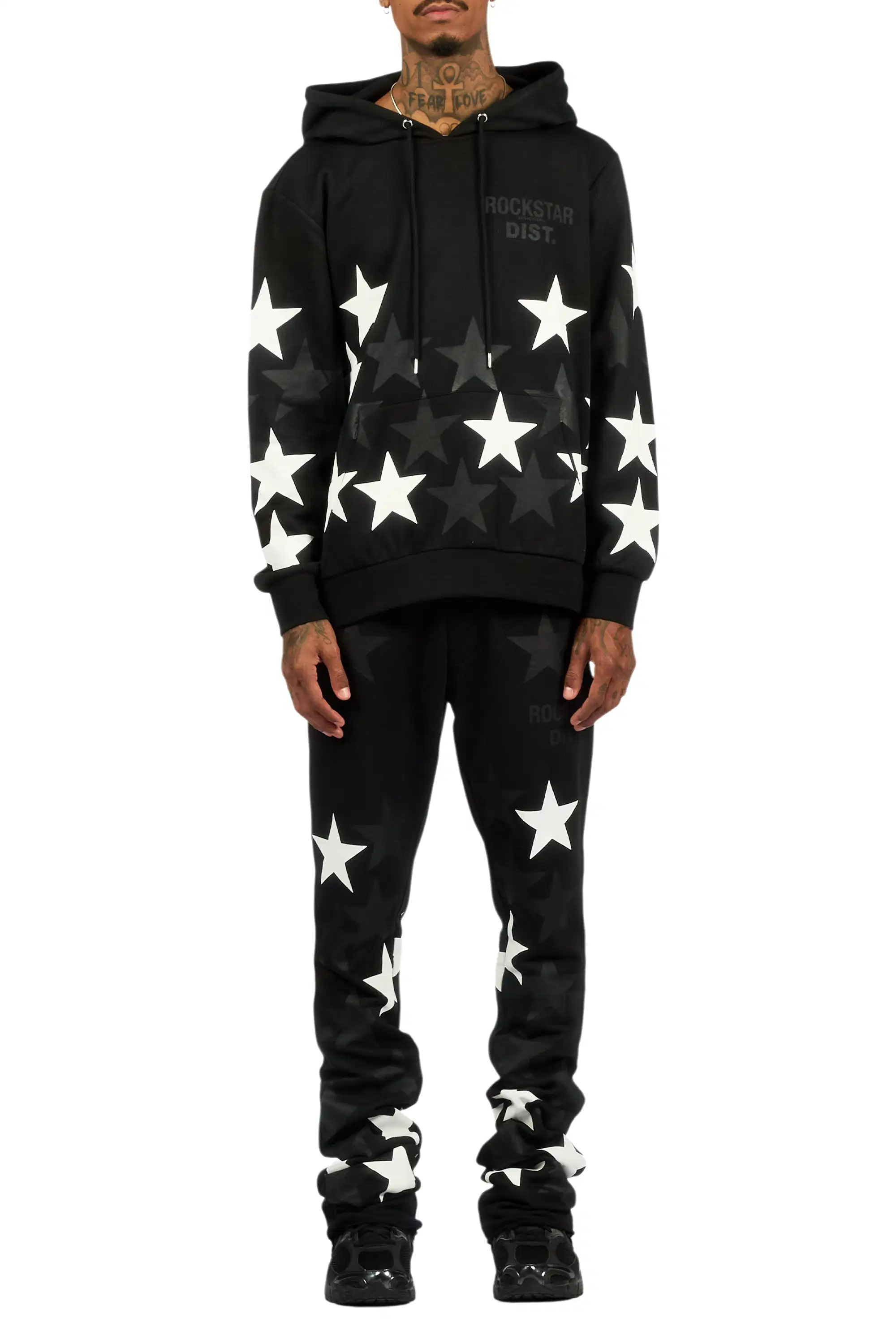 Starlane Black/White Hoodie Stacked Flare Fit Track Set - Image 9