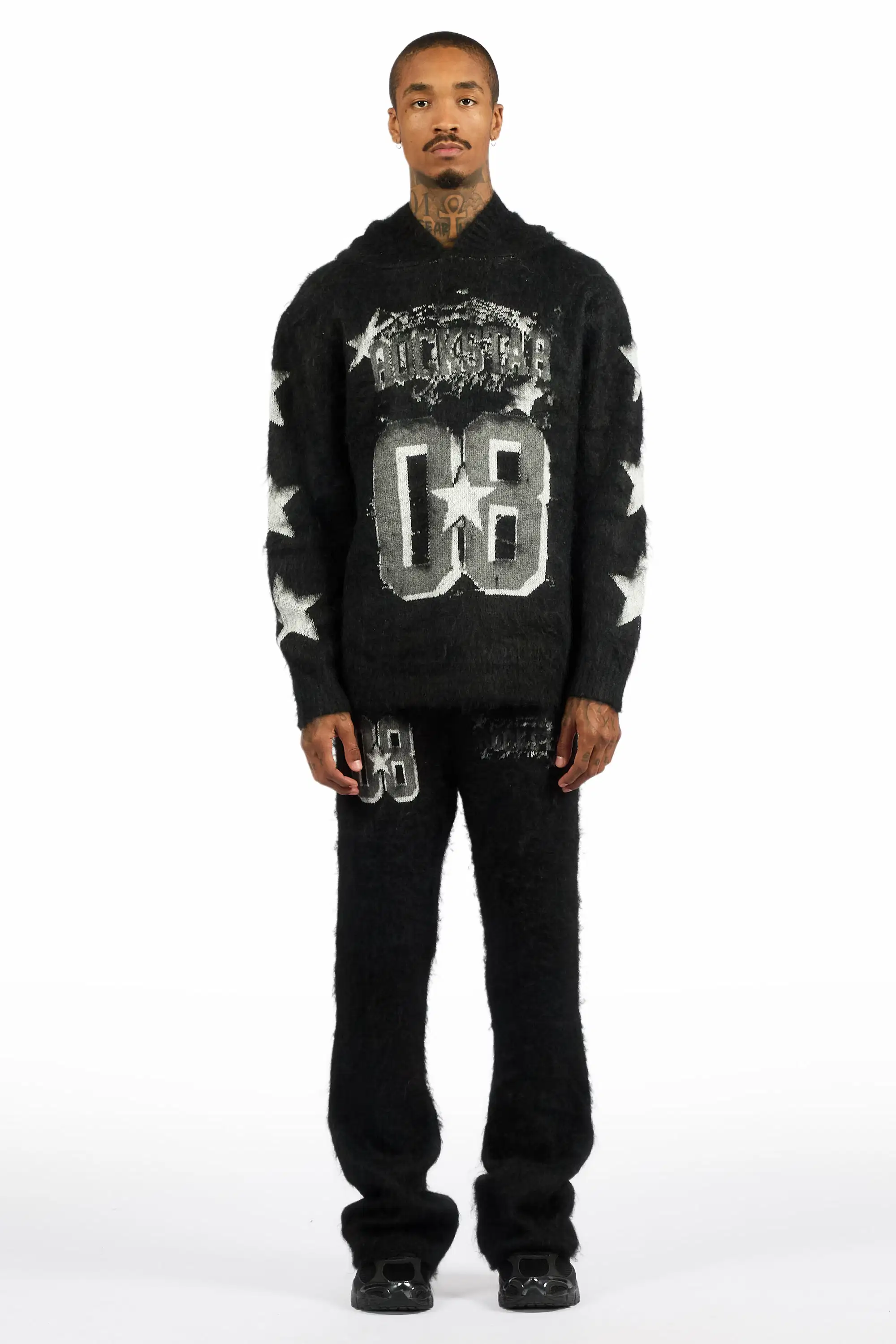 Allstar Black Hoodie Stacked Flare Knitted Mohair Track Set - Image 2