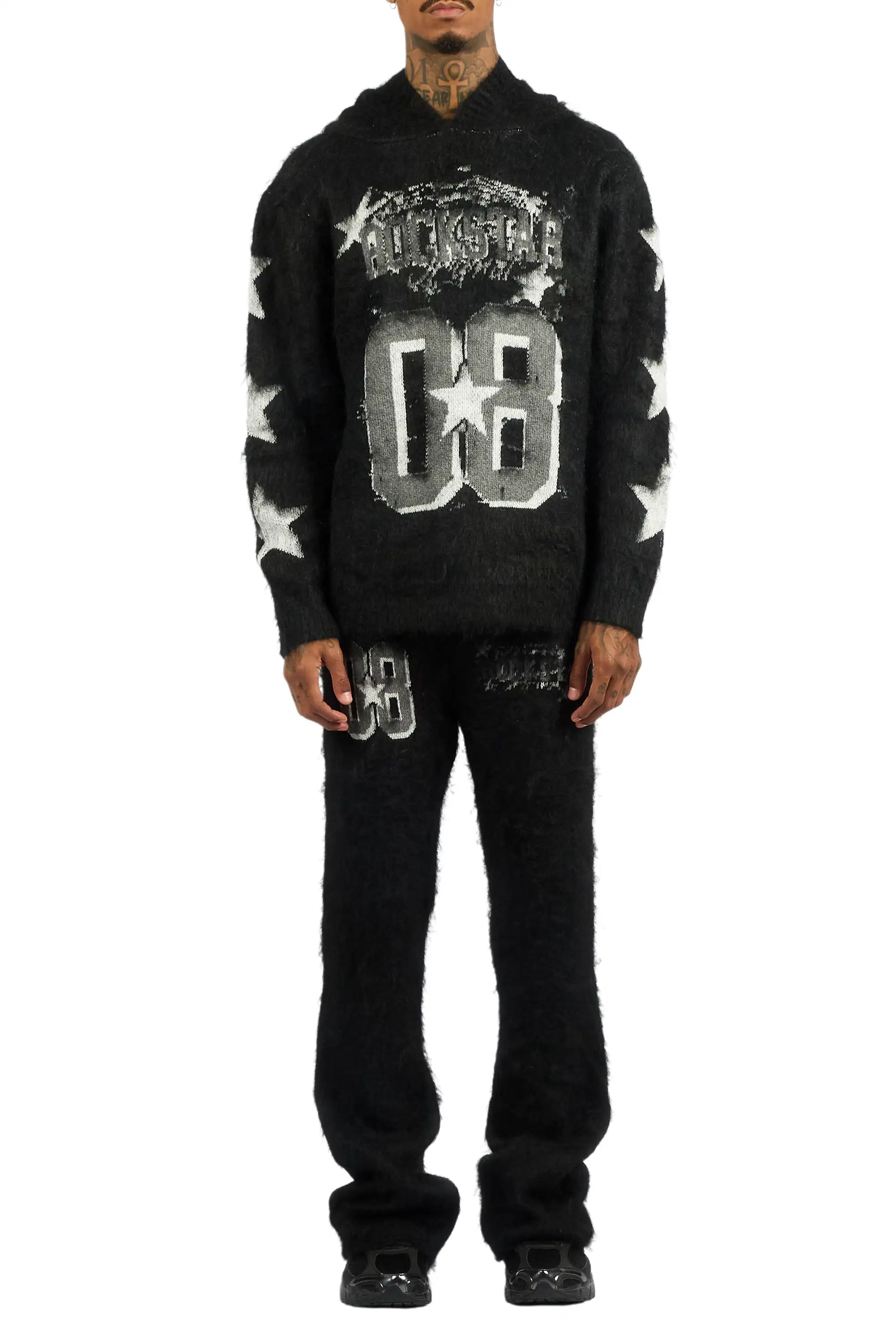 Allstar Black Hoodie Stacked Flare Knitted Mohair Track Set - Image 9