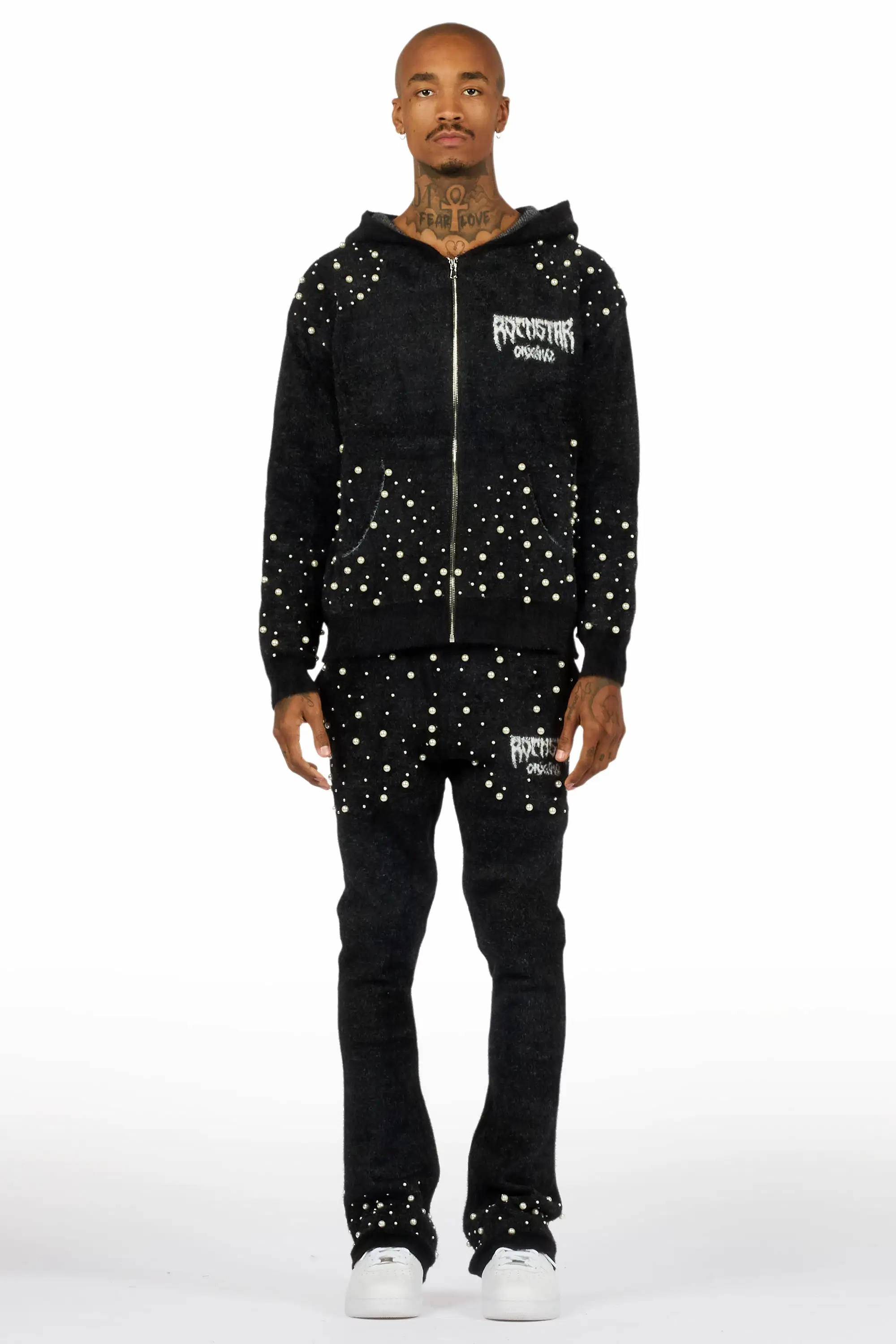 Twinkle Black/Black Rhinestone Hoodie Stacked Flare Track Set - Image 2