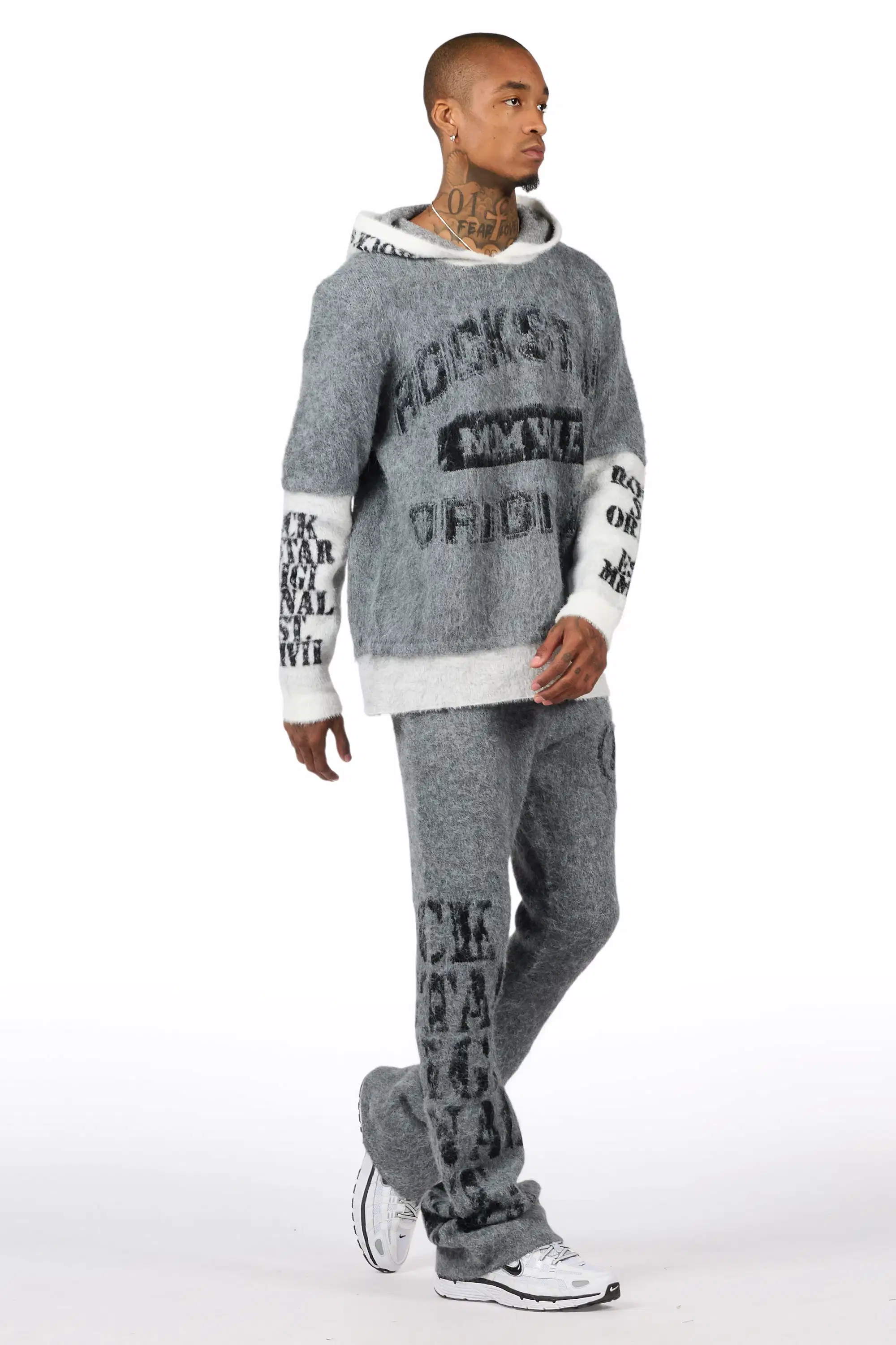 Steri Grey Mohair Hoodie Stacked Flare Track Set - Image 11