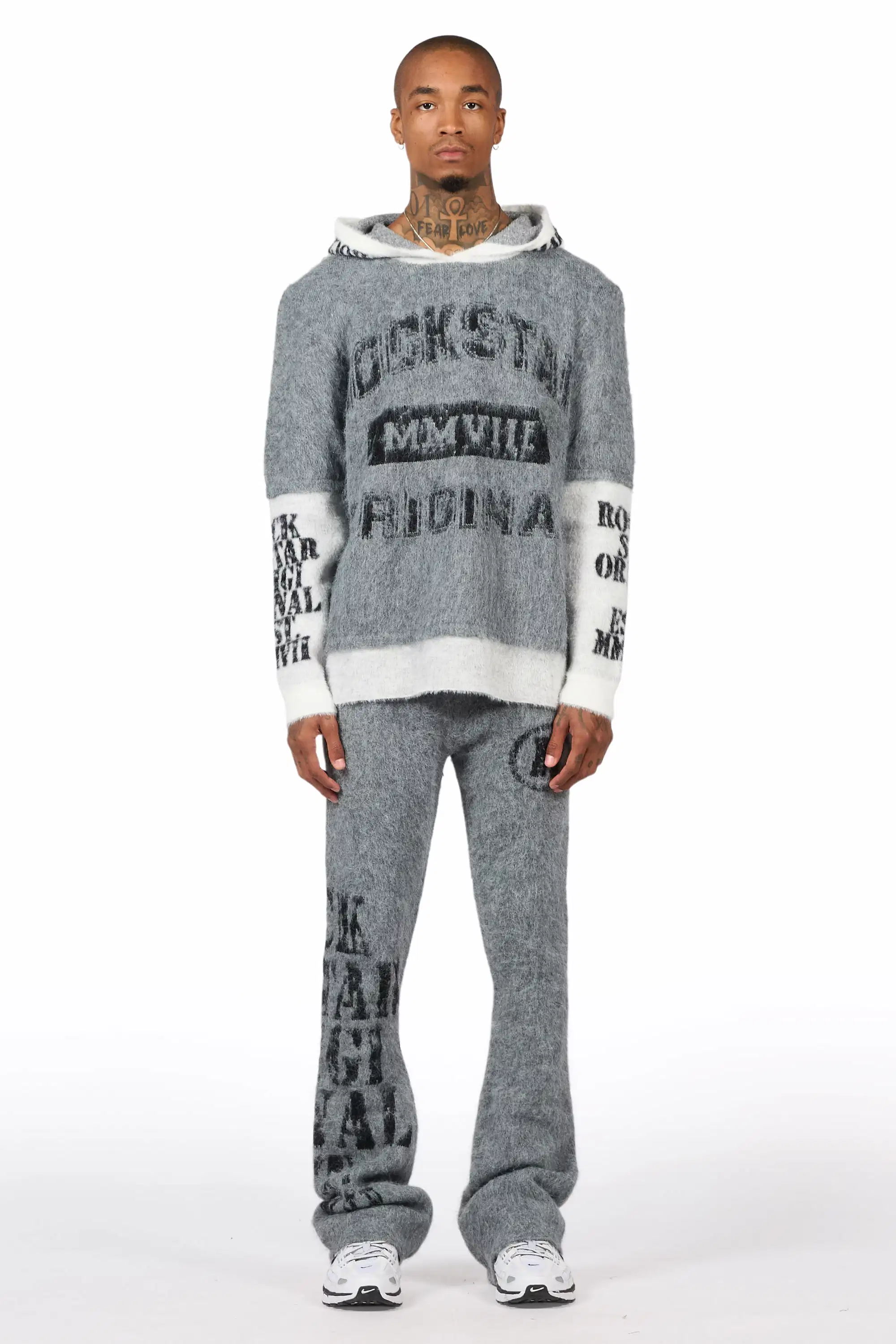 Steri Grey Mohair Hoodie Stacked Flare Track Set - Image 2